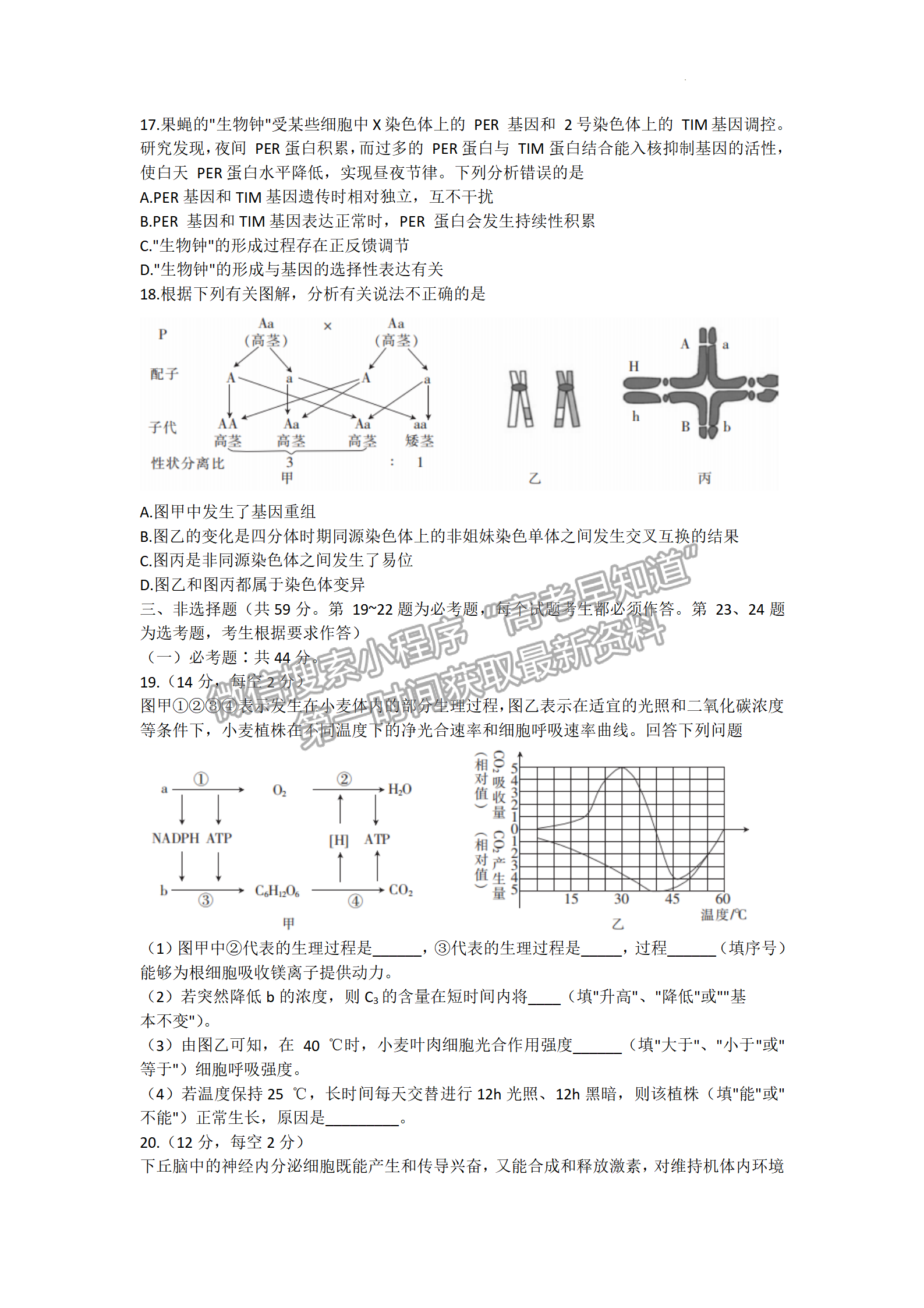 2022年3月河北五校聯(lián)盟高三模擬考試生物試卷答案