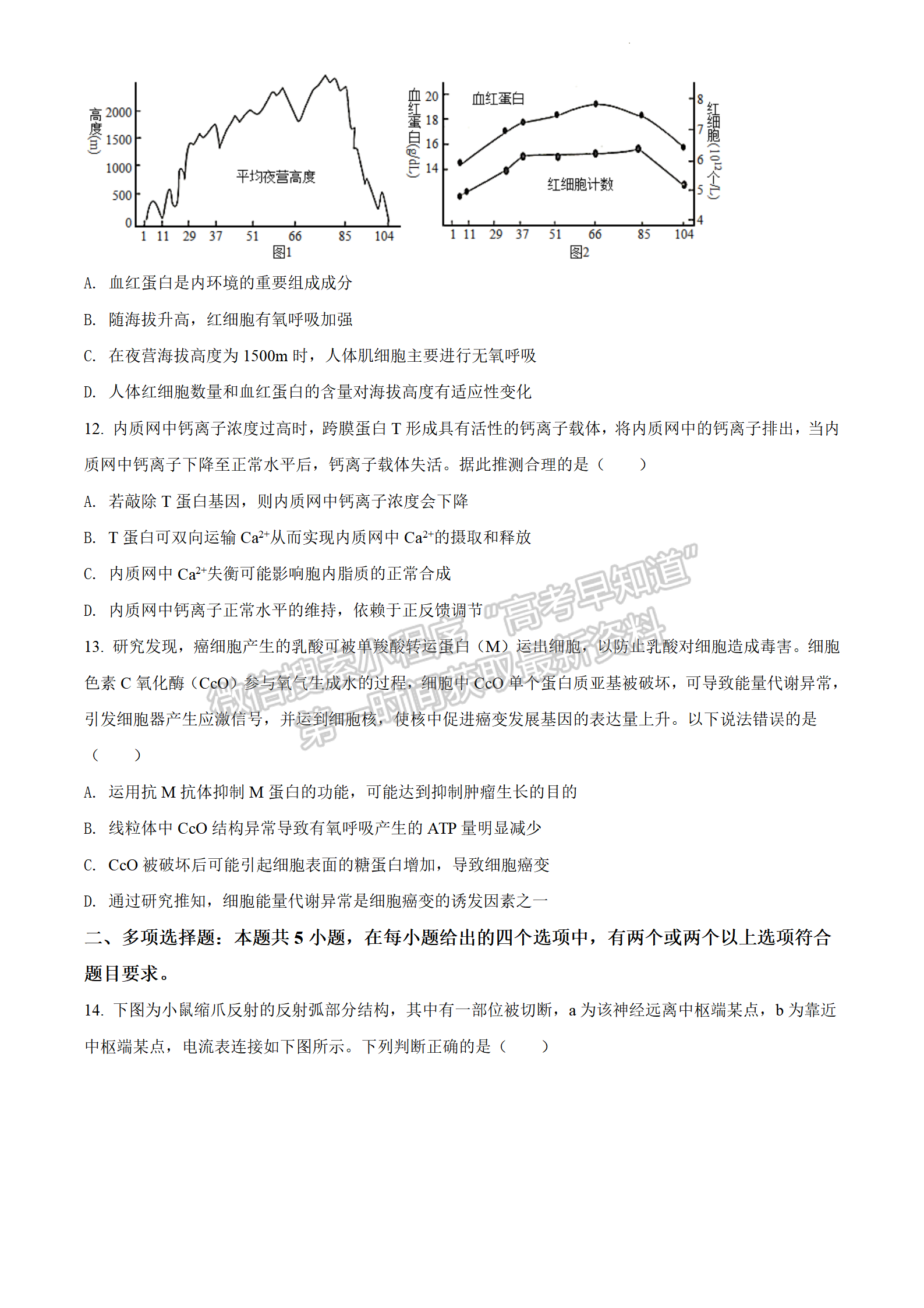 2022年3月石家莊一模生物試卷答案