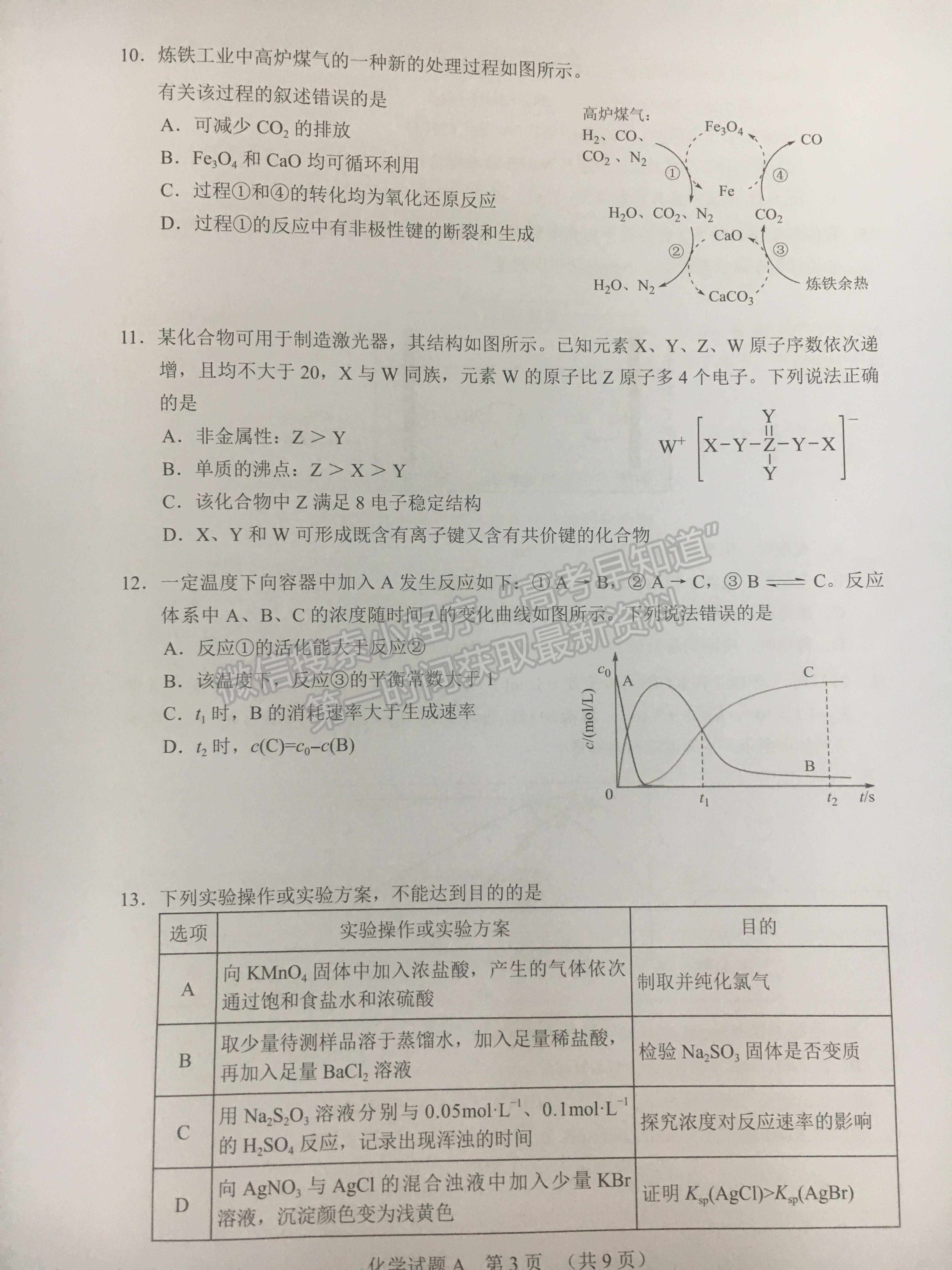 2022廣州一?；瘜W(xué)試題及參考答案