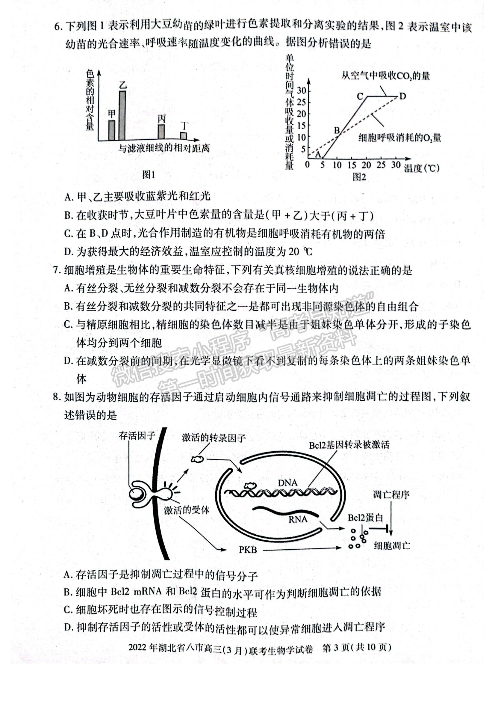 2022湖北八市高三3月聯(lián)考生物試卷及答案