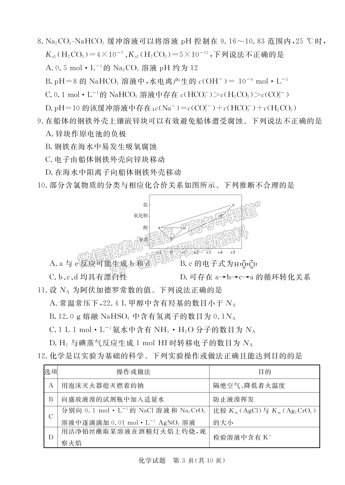 2022湛江一?；瘜W(xué)試題及參考答案