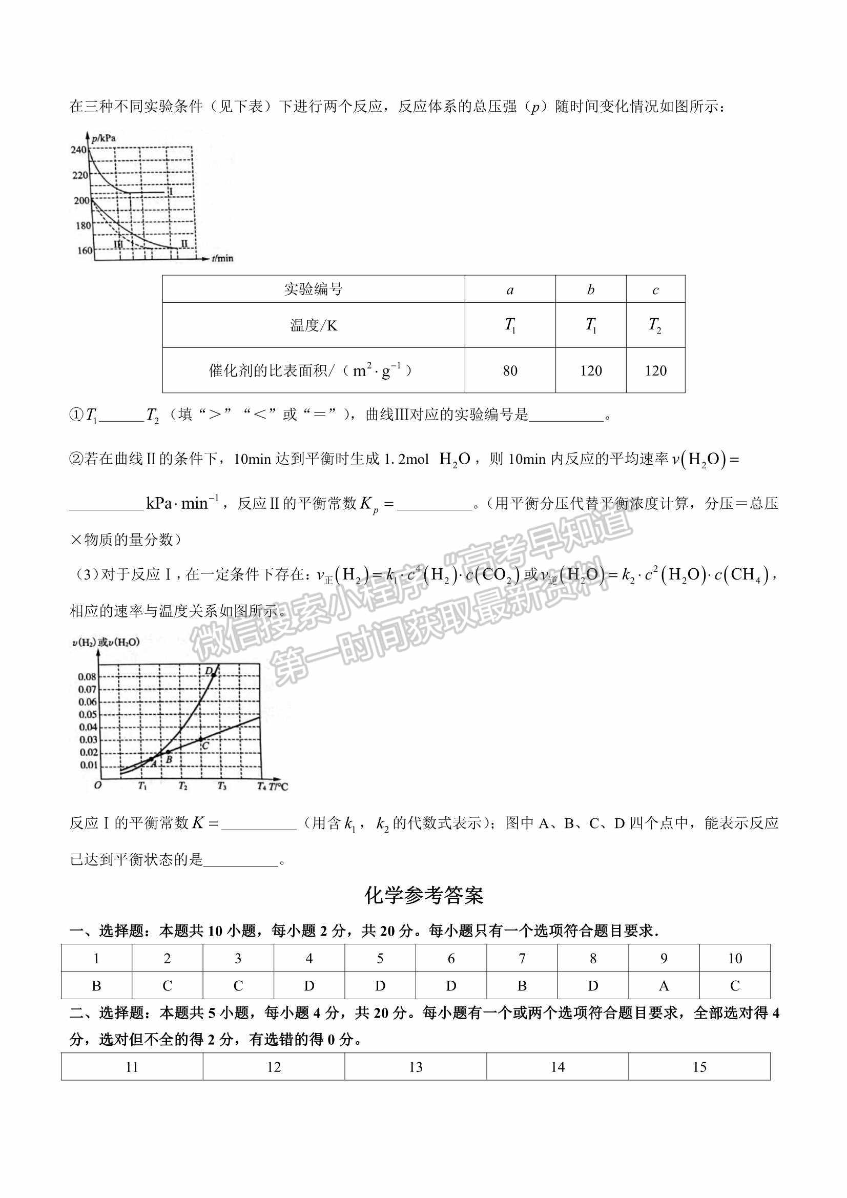 2022屆山東省濟南市高三3月高考模擬考試（一模）化學試題及參考答案