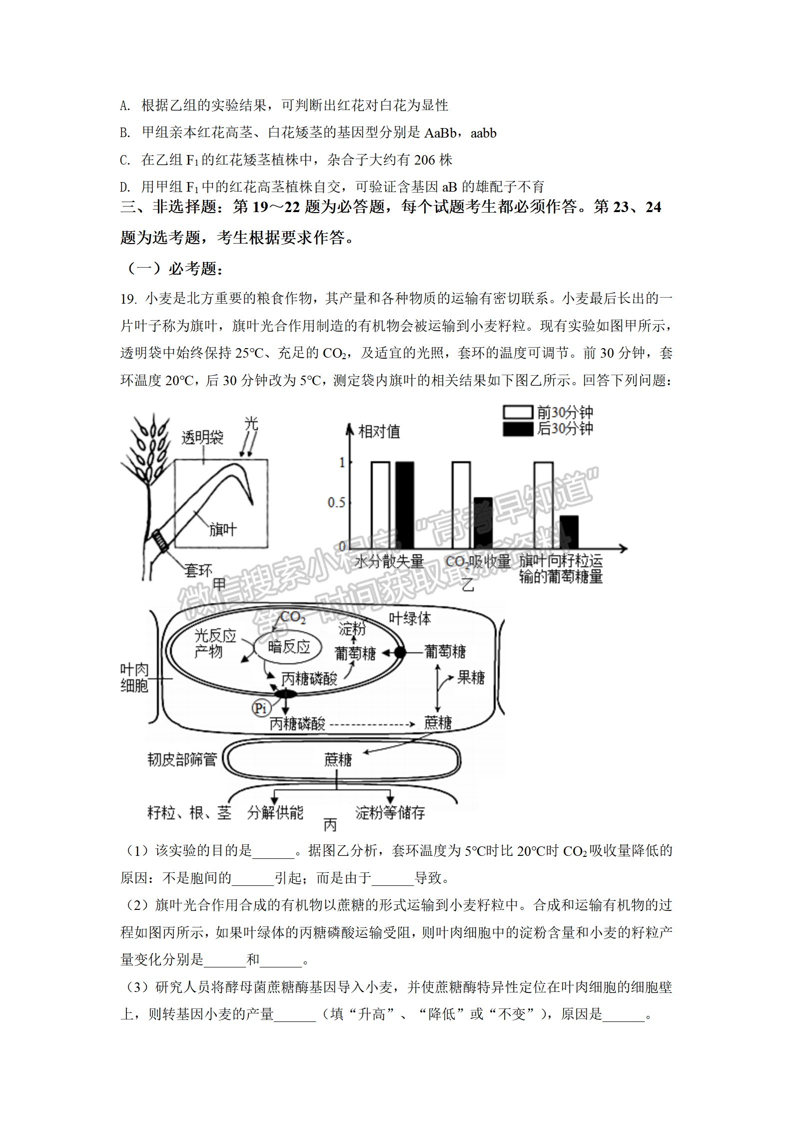 2022年3月保定七校高三一模聯(lián)考生物試卷答案