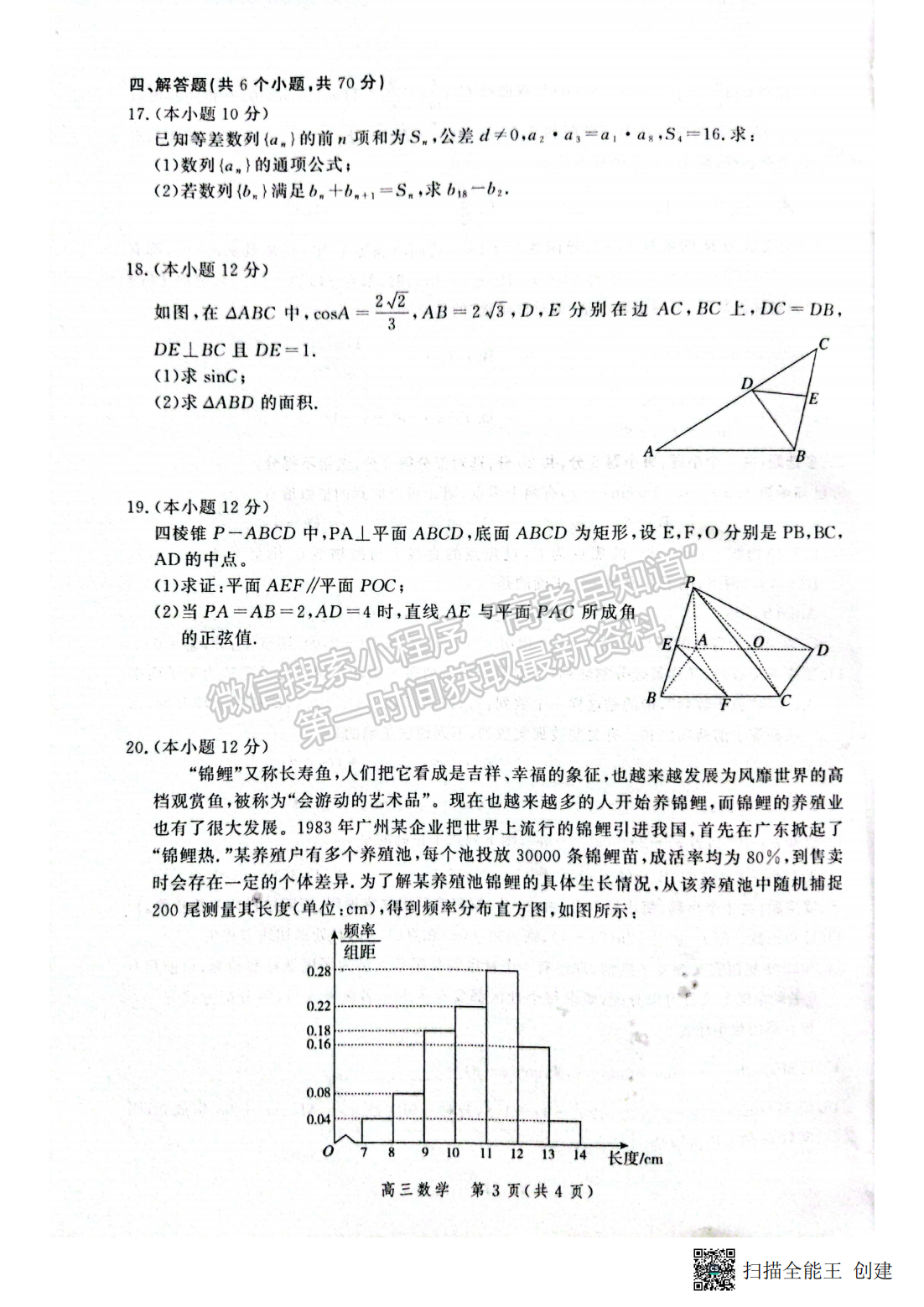 2022年3月河北省高三下學(xué)期3月全過程縱向評(píng)價(jià)數(shù)學(xué)試卷答案