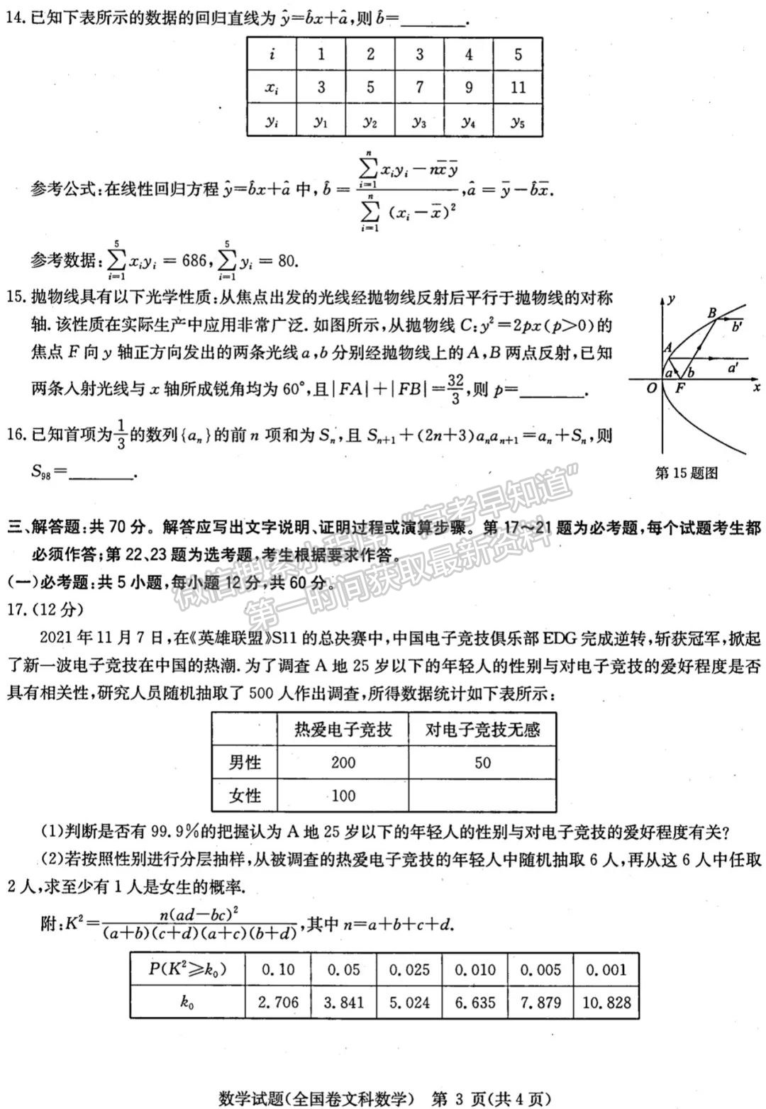 2022華大新高考聯(lián)盟高三3月教學(xué)質(zhì)量測(cè)評(píng)（全國卷）文數(shù)試題及參考答案 