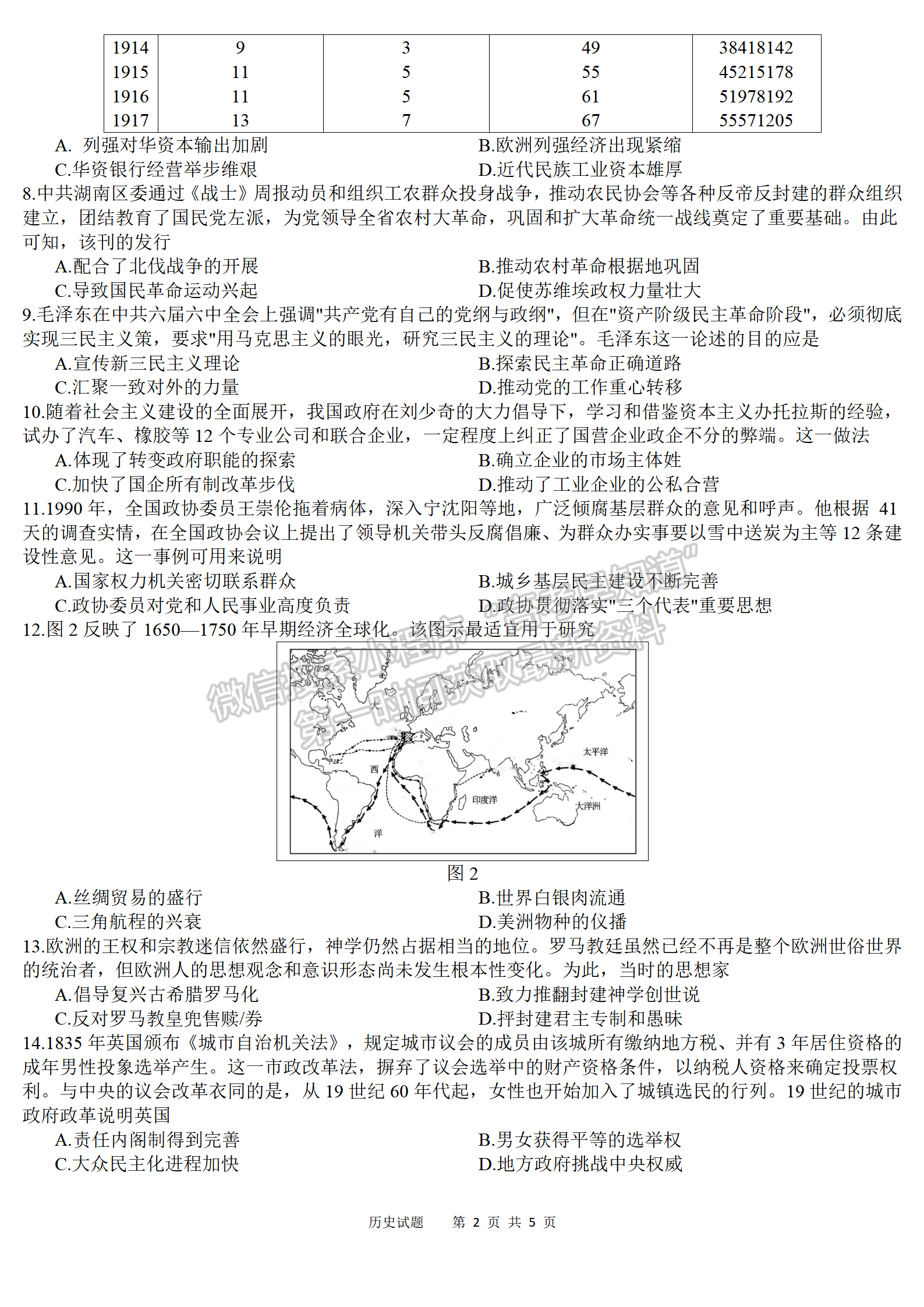 2022屆蘇北七市高三第二次調(diào)研（南通二模）歷史試題及答案