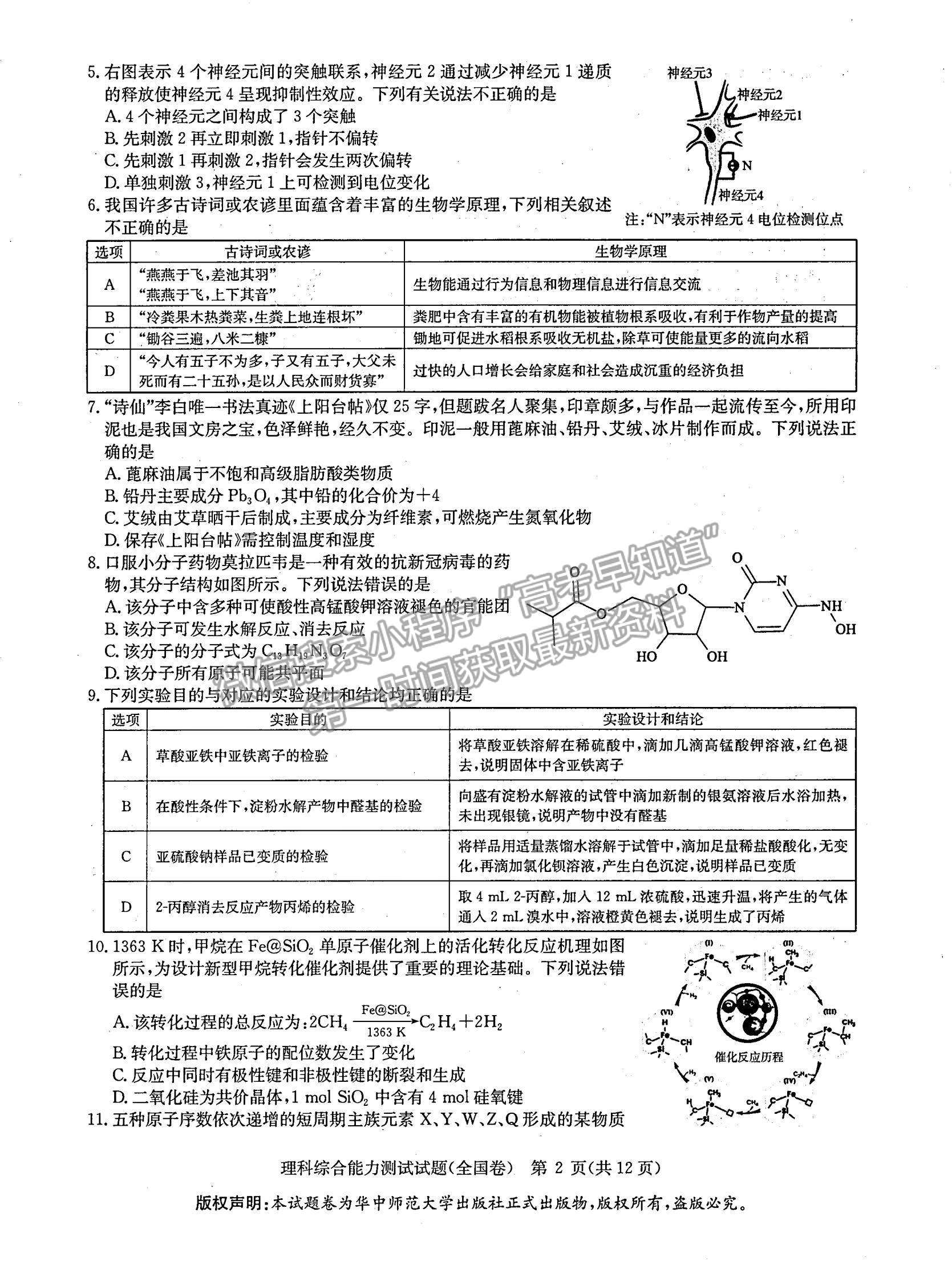 2022河南華大新高考聯(lián)盟高三3月（全國卷）理綜試卷及答案