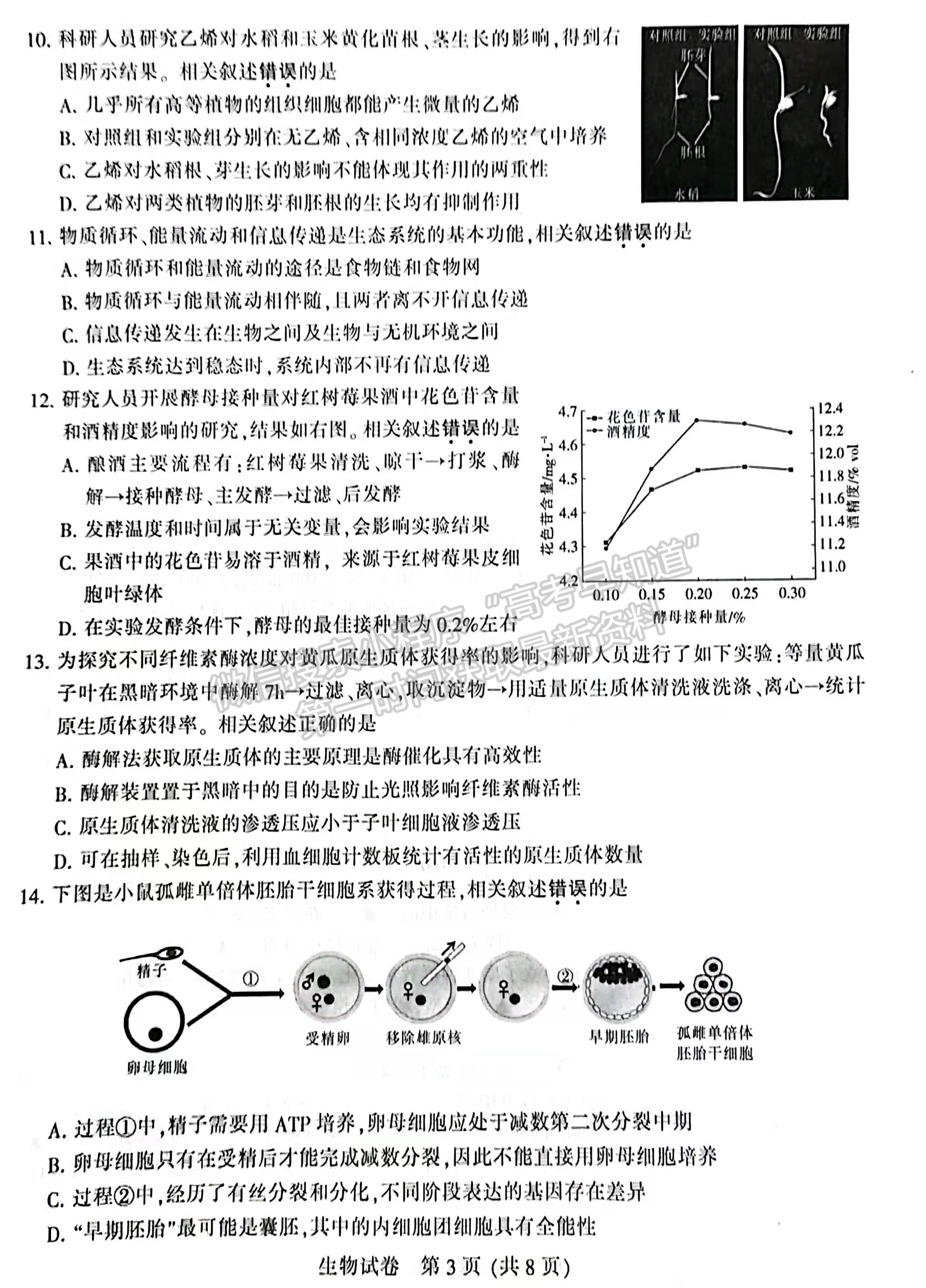 2022屆蘇北七市高三第二次調(diào)研（南通二模）生物試題及答案