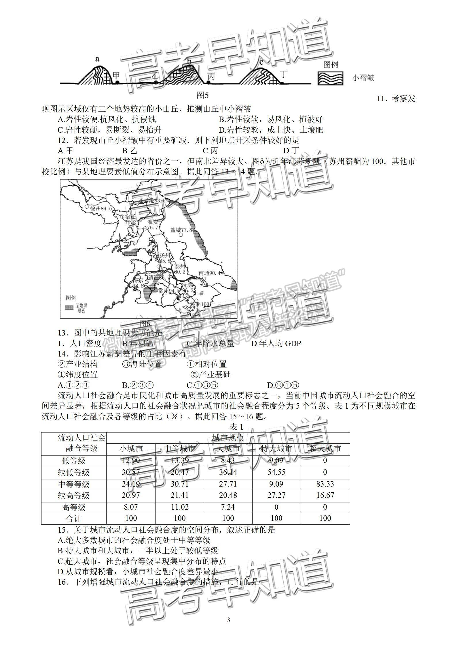 2022屆江蘇南京、鹽城高三二模地理試題及答案