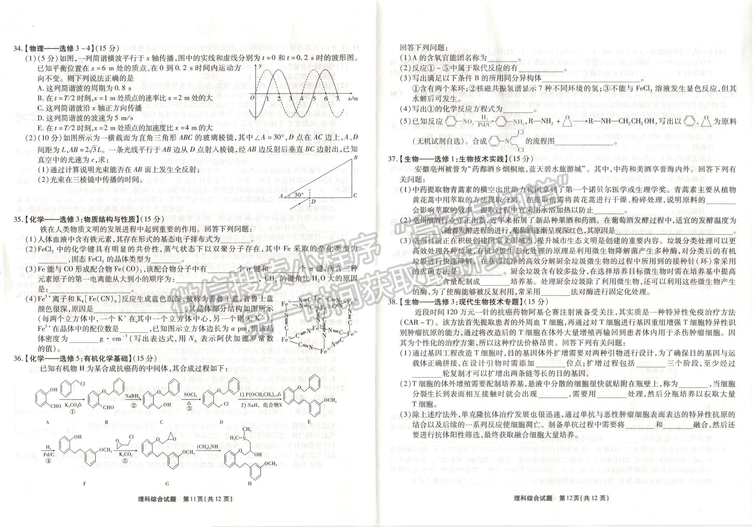 2022安徽省示范高中皖北協(xié)作區(qū)高三聯(lián)考理綜試卷及答案