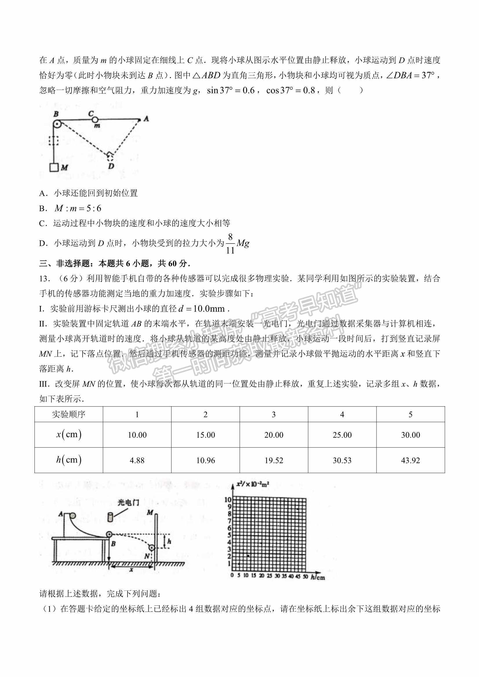 2022屆山東省聊城市高三一模物理試題及參考答案