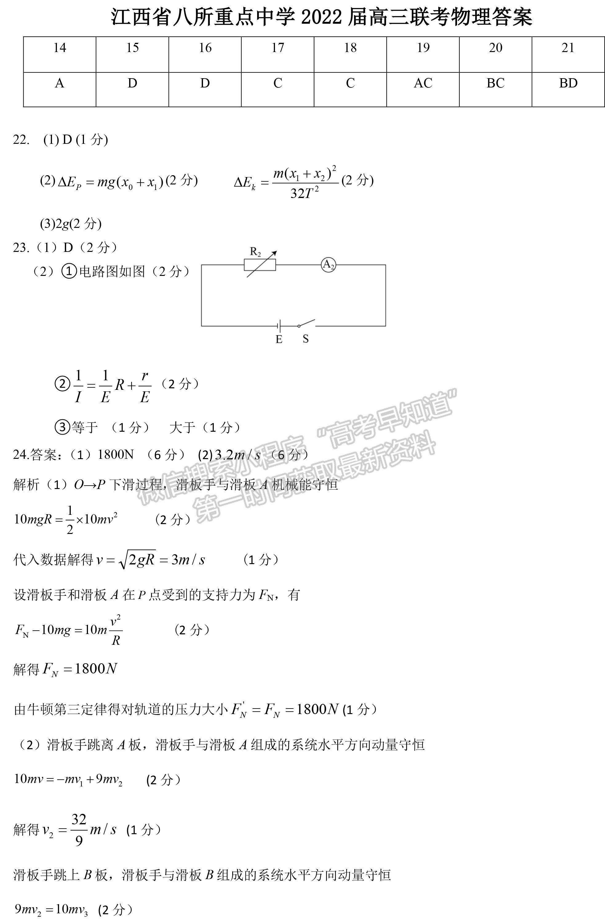 2022年江西省八校高三聯(lián)考理綜試卷及參考答案