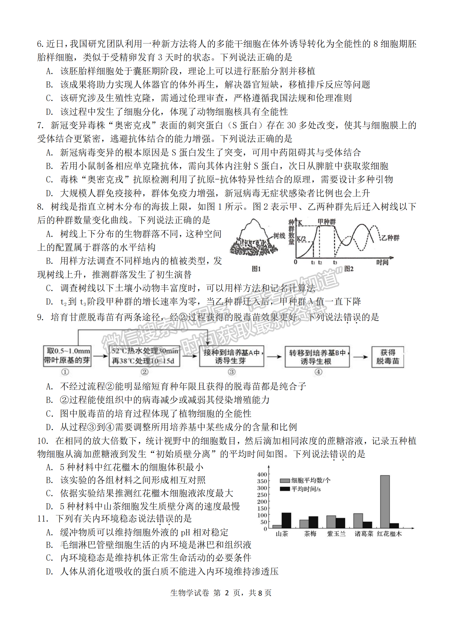 2022屆江蘇省連云港二模（4月）高三生物試題及答案