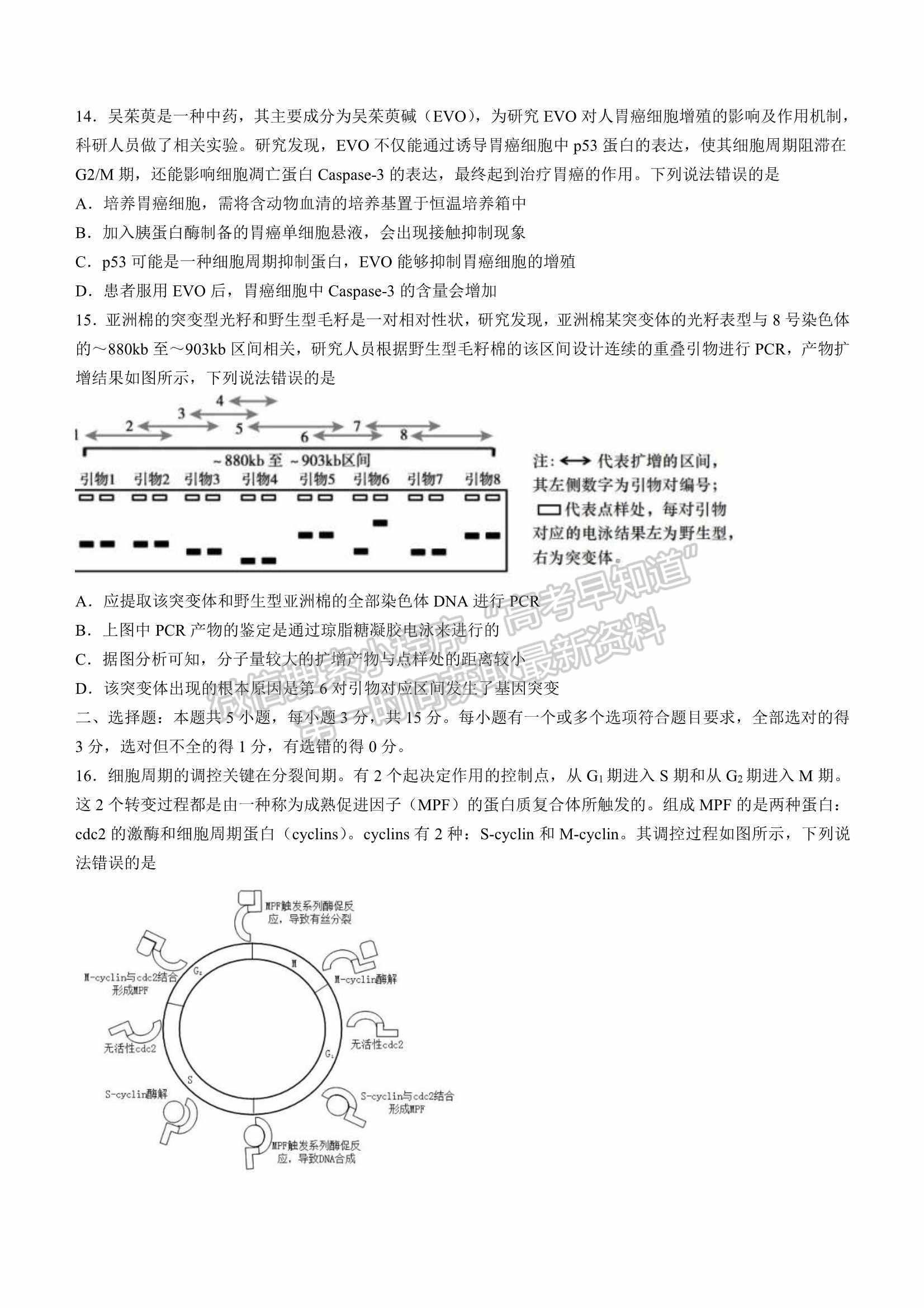 山東省2022屆青島高三一模練習(xí)卷生物試題及參考答案