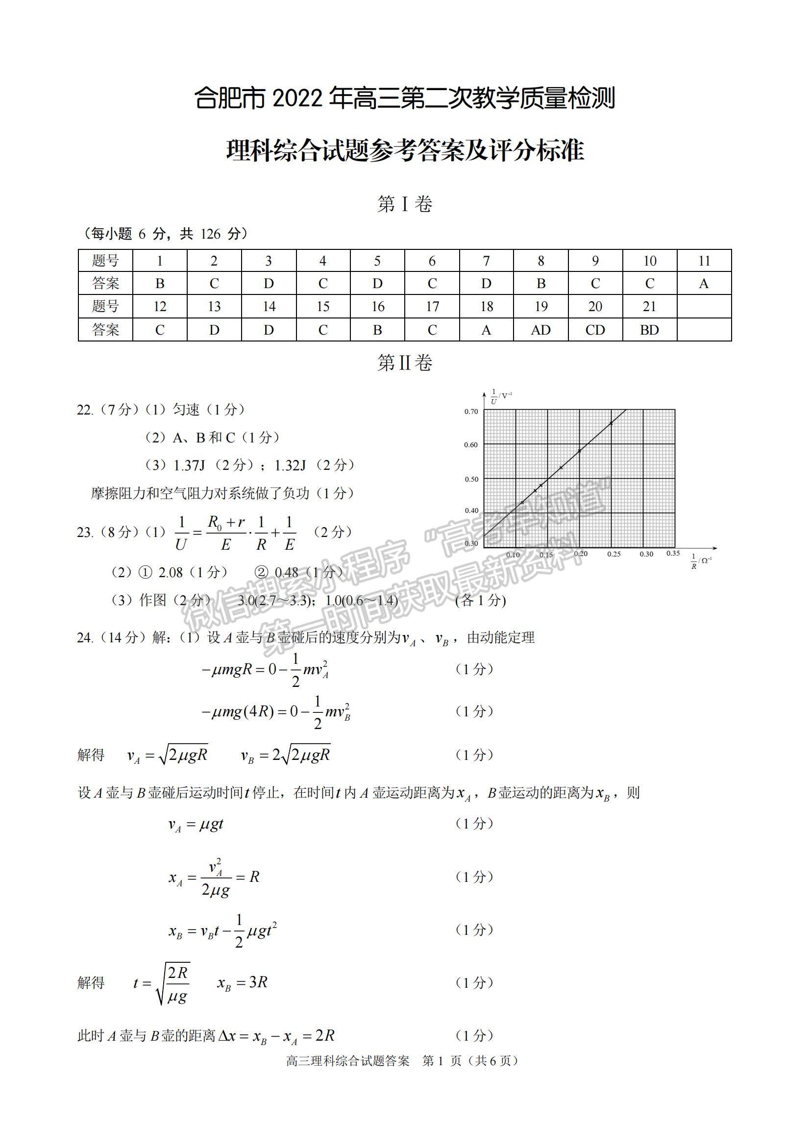 2022安徽合肥二模理綜試卷及答案