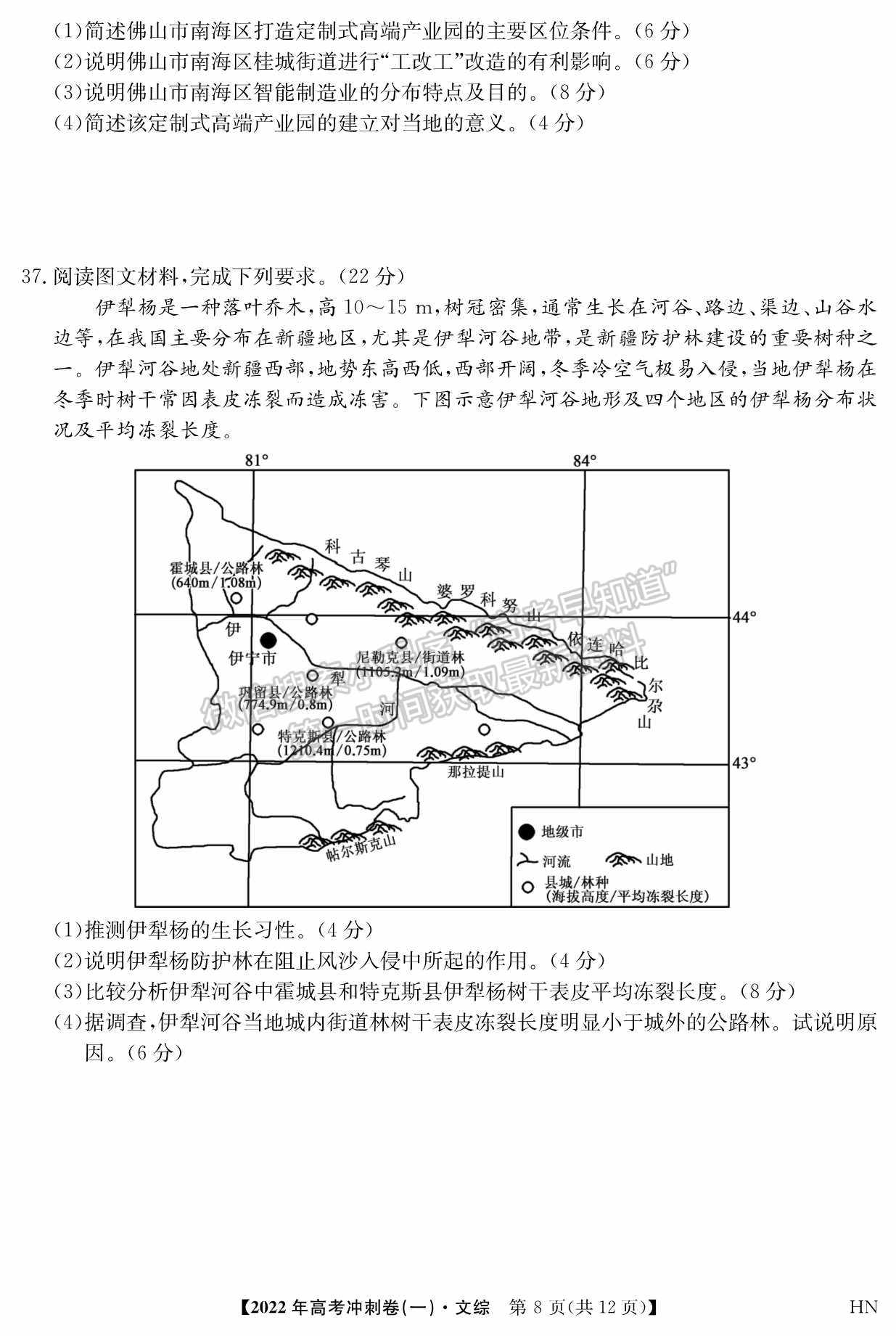 2022河南高考沖刺卷（一）文綜試題及參考答案