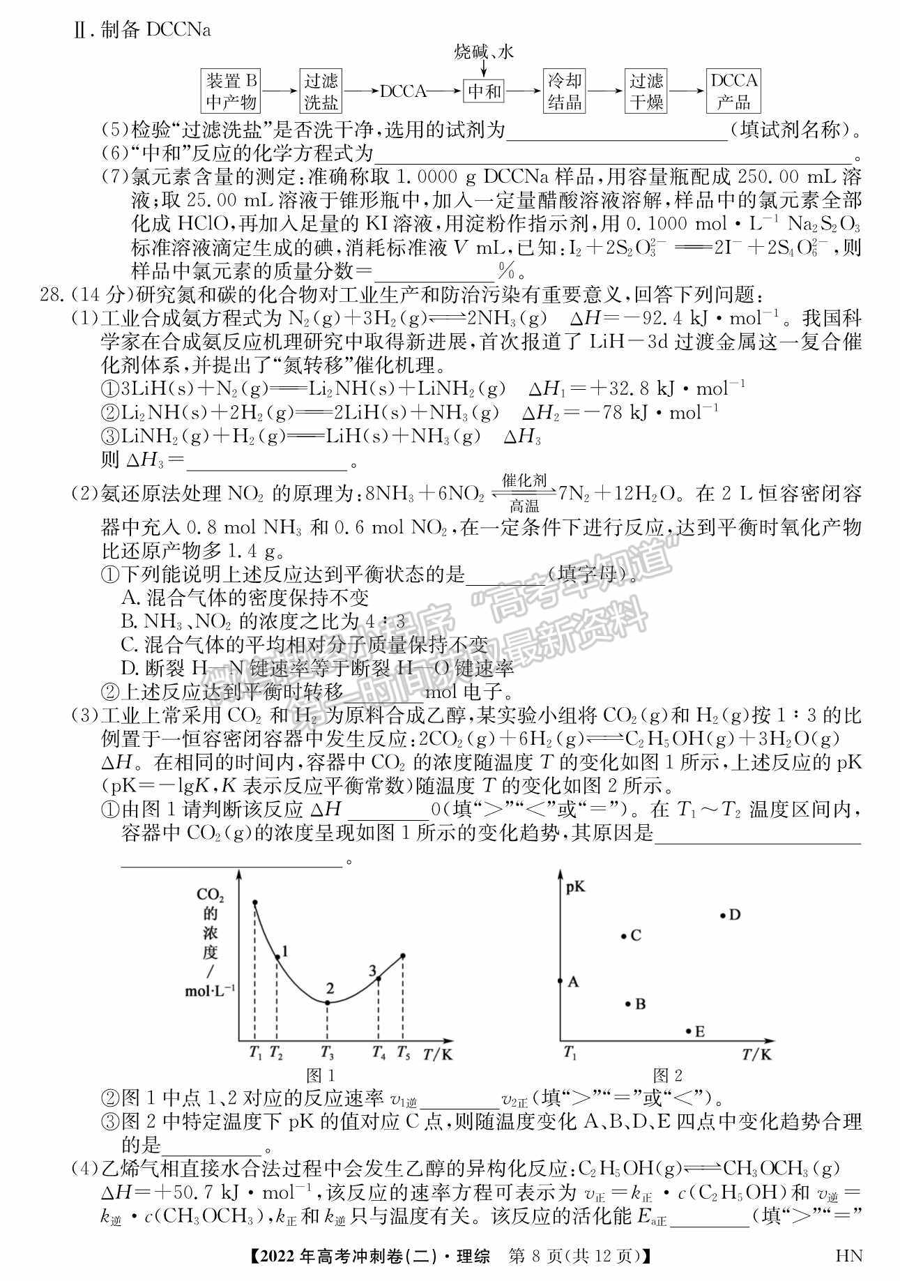 2022河南高考沖刺卷（二）理綜試題及參考答案