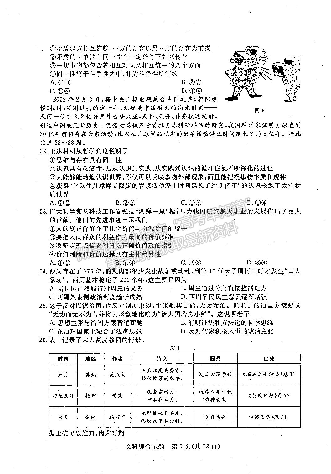 2022江西恩博/吉安一模/贛州期中聯(lián)考/撫州市統(tǒng)考文綜試題及參考答案 