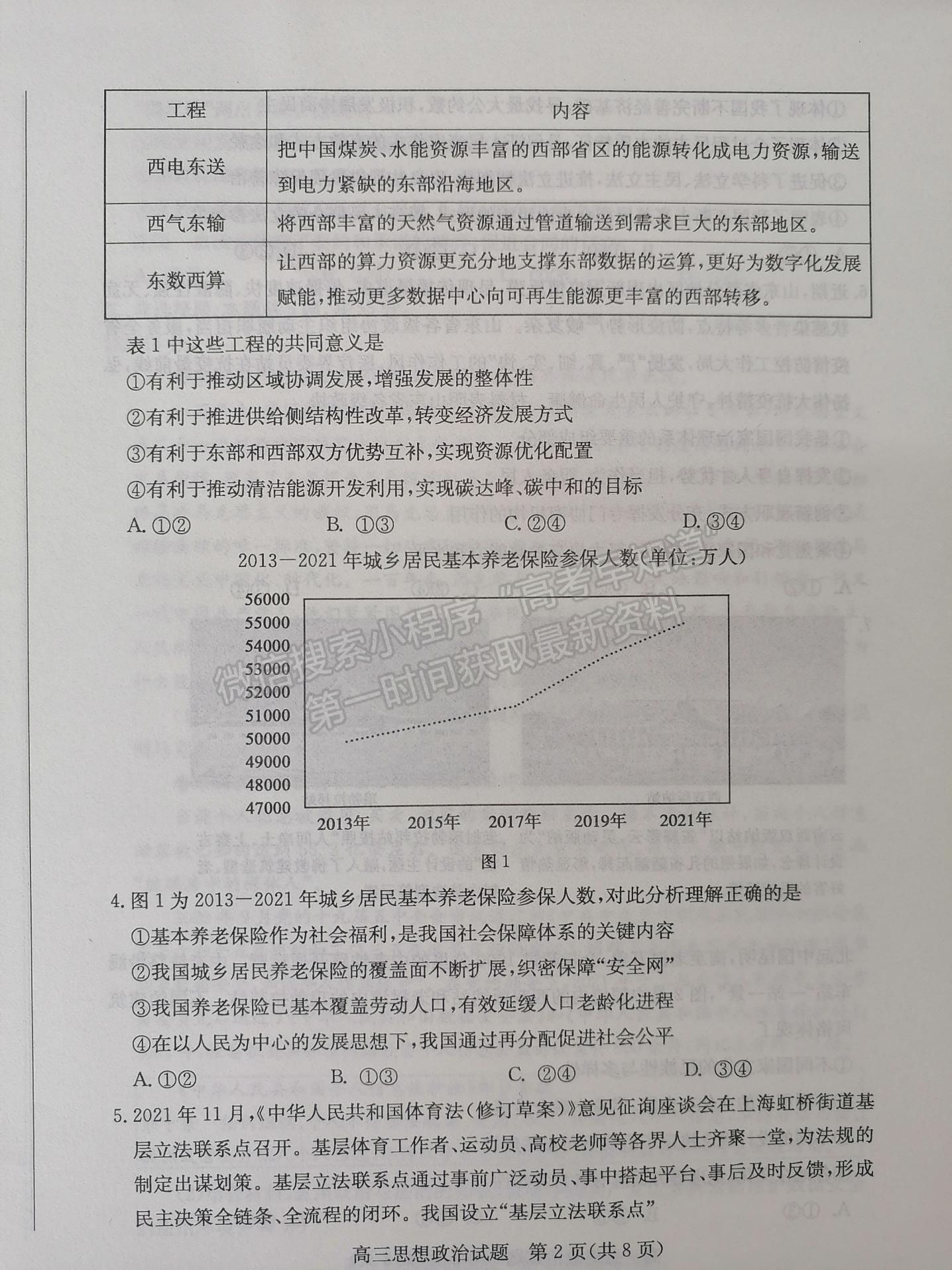 2022屆山東省棗莊二調高三下學期模考政治試題及參考答案