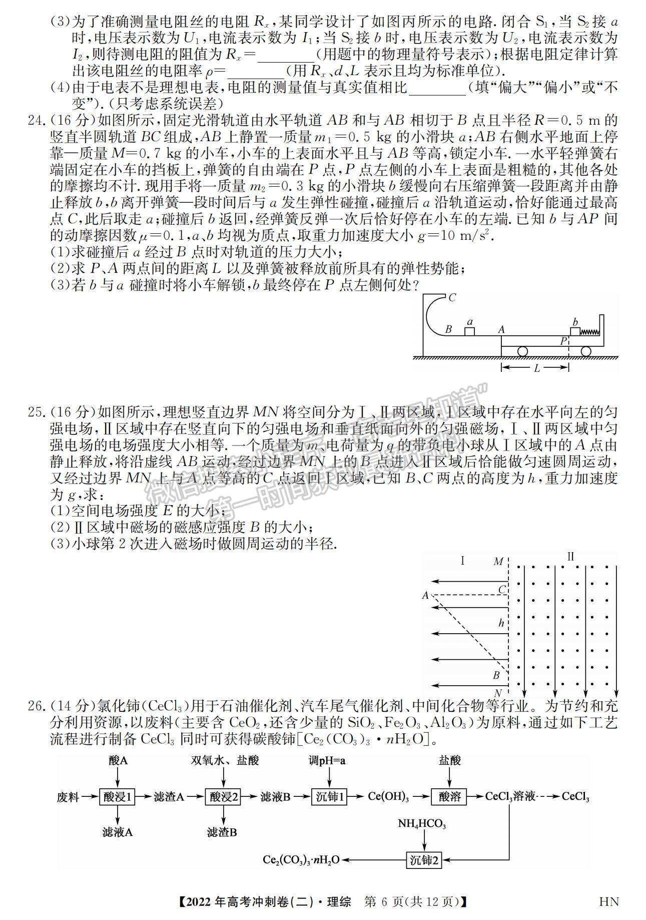 2022安徽高考沖刺卷（二）理綜試卷及答案