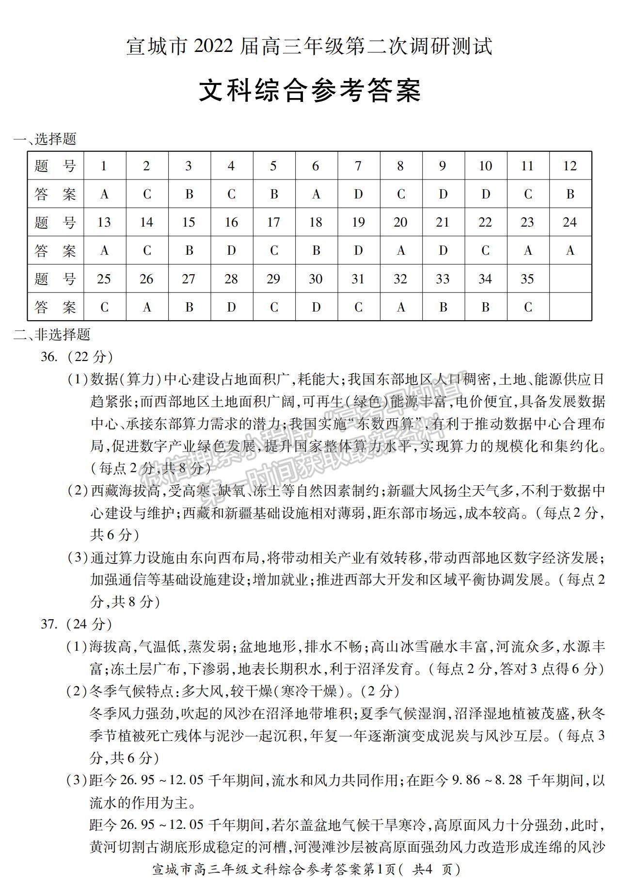 2022安徽宣城二模文綜試卷及答案