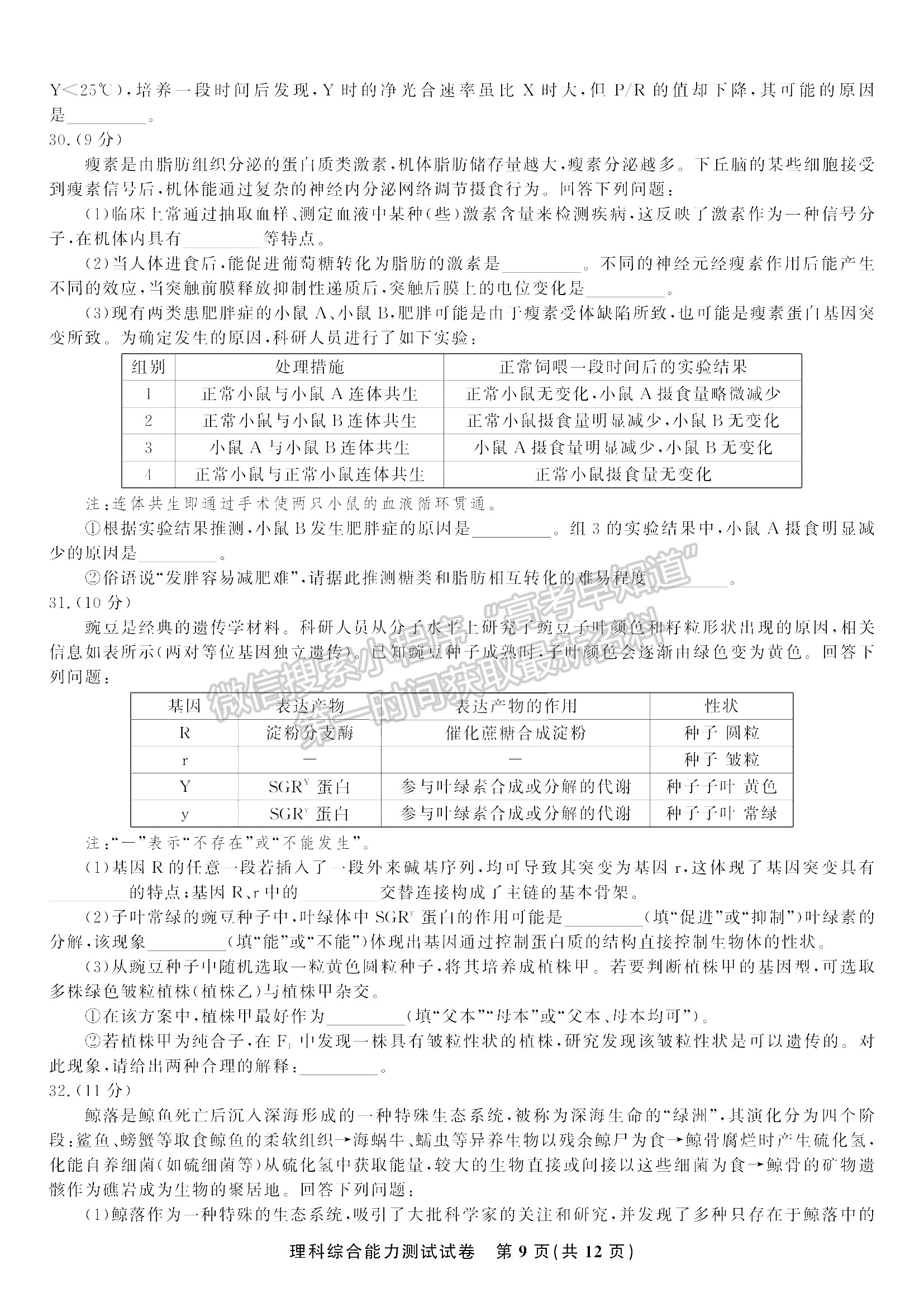 2022安徽安慶示范高中高三4月聯(lián)考理綜試卷及答案