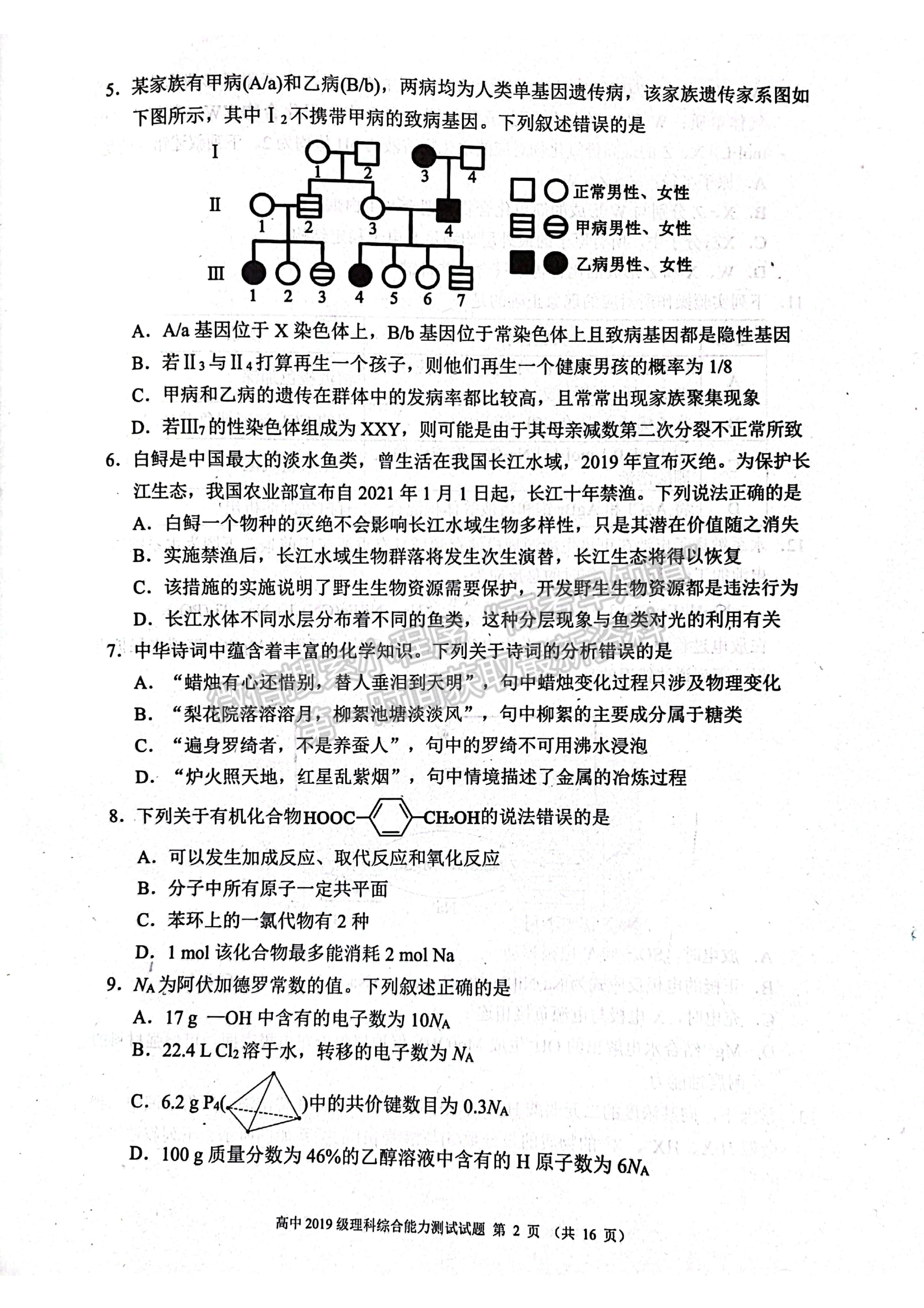 2022蓉城名校聯(lián)盟2019級(jí)高三第三次聯(lián)考理科綜合試題及答案