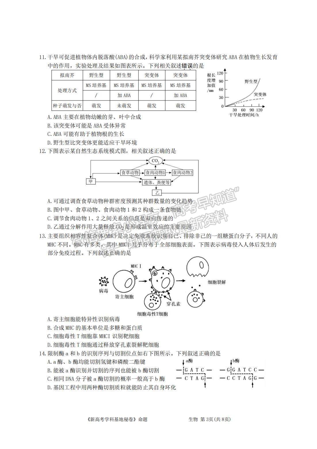 2022屆江蘇高三新高考基地學校第四次（4月）高三大聯(lián)考生物試題及參考答案