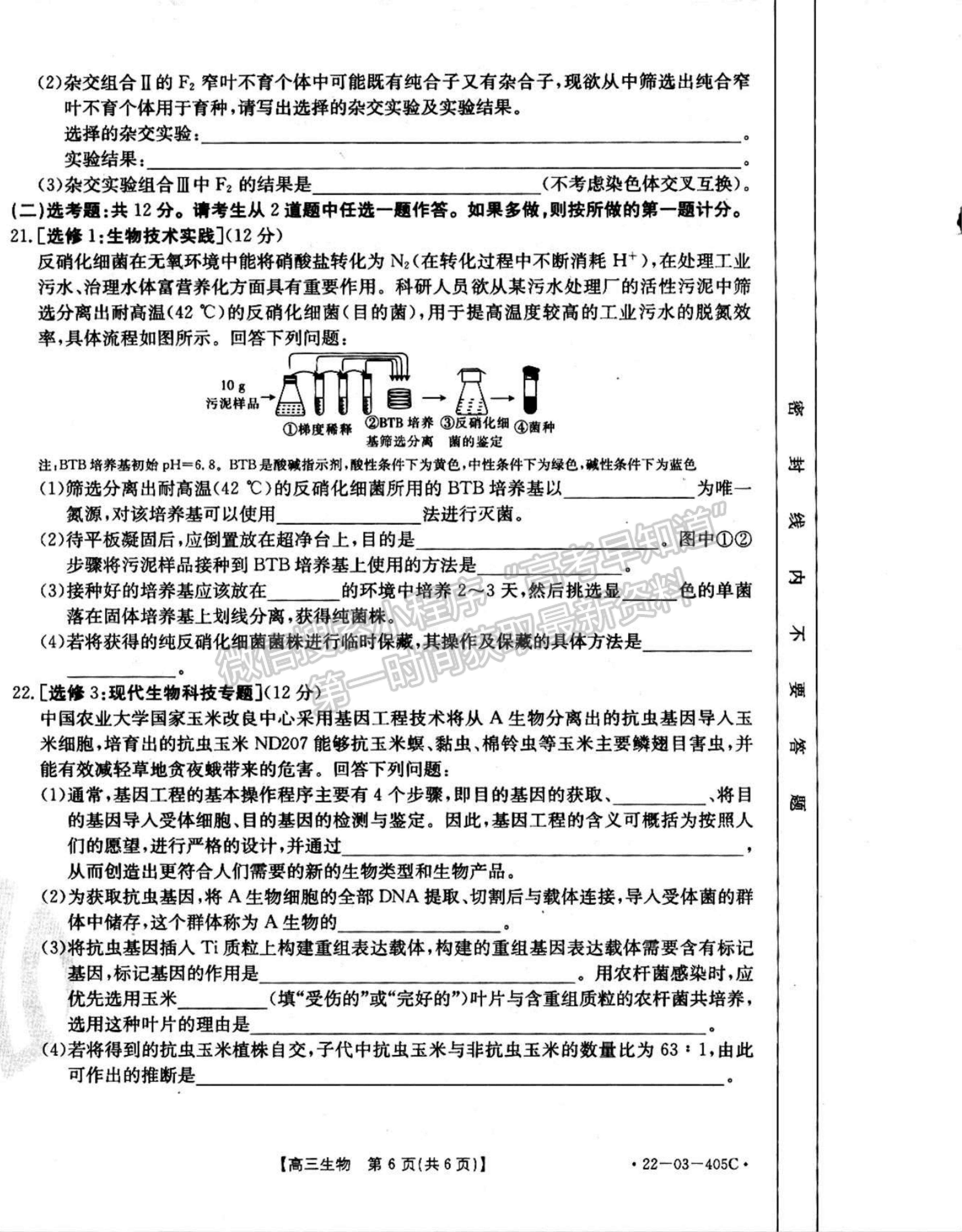 2022廣東高三4月聯(lián)考（405C）生物試題及參考答案