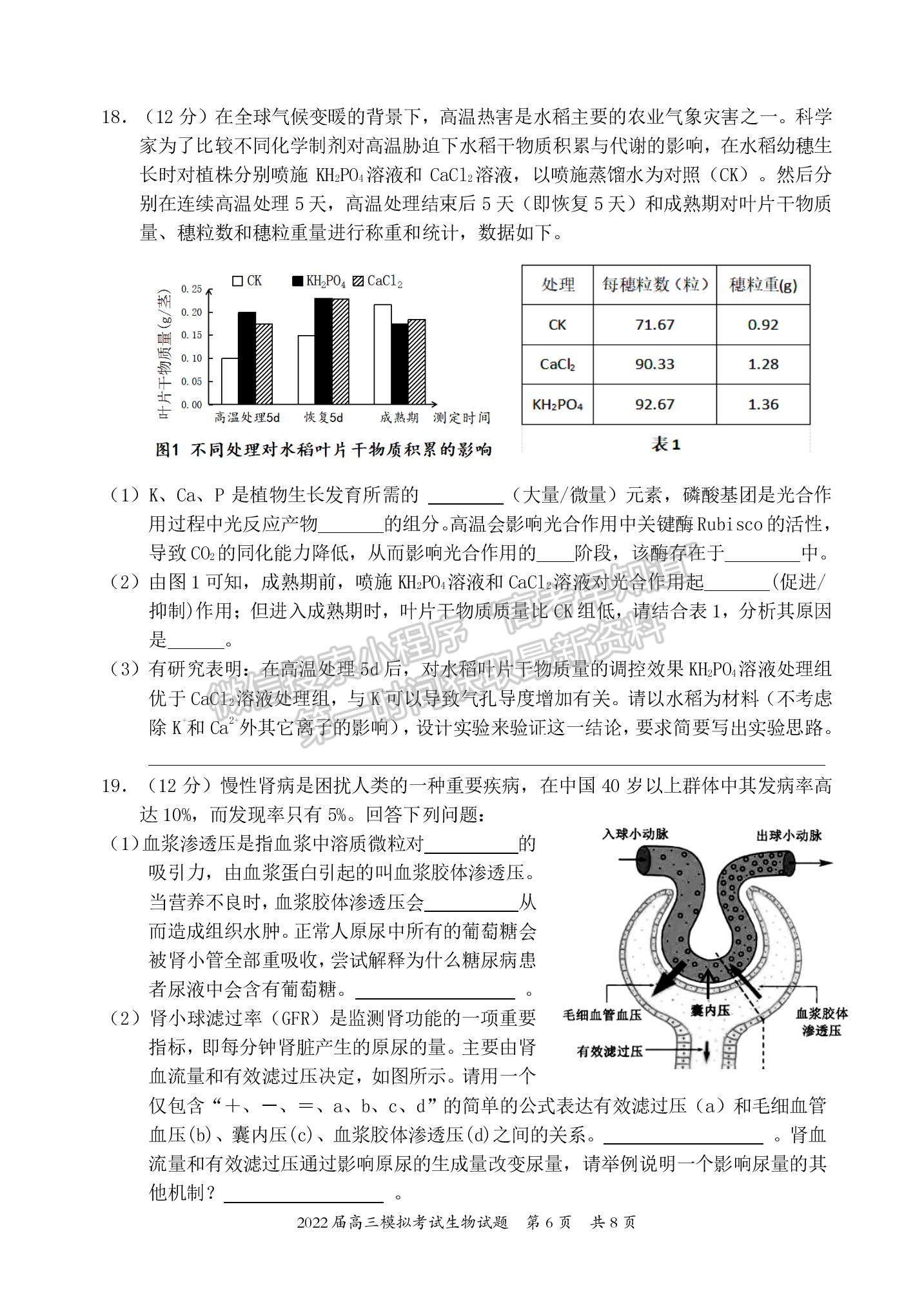 2022惠州一模生物試題及參考答案