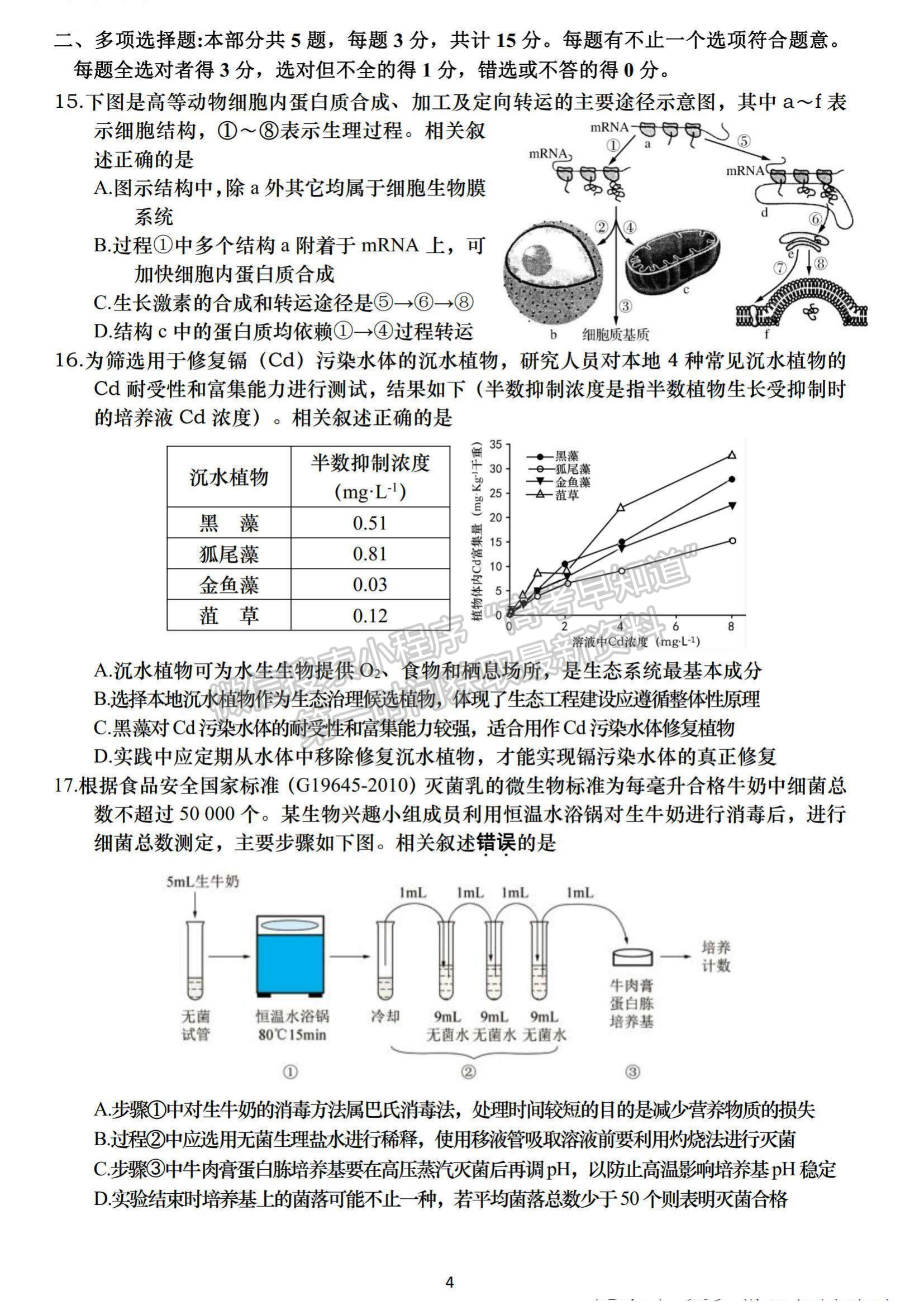 2022屆江蘇高三4月決勝新高考大聯(lián)考生物試題及參考答案