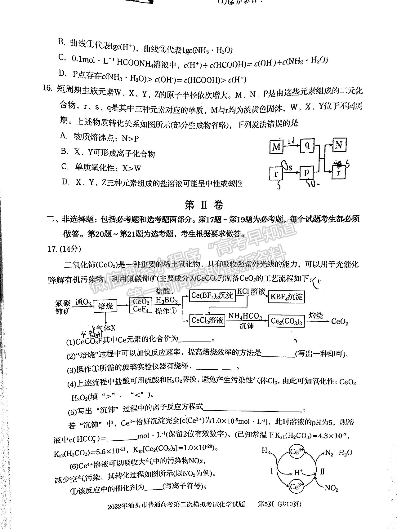 2022汕頭二?；瘜W試題及參考答案