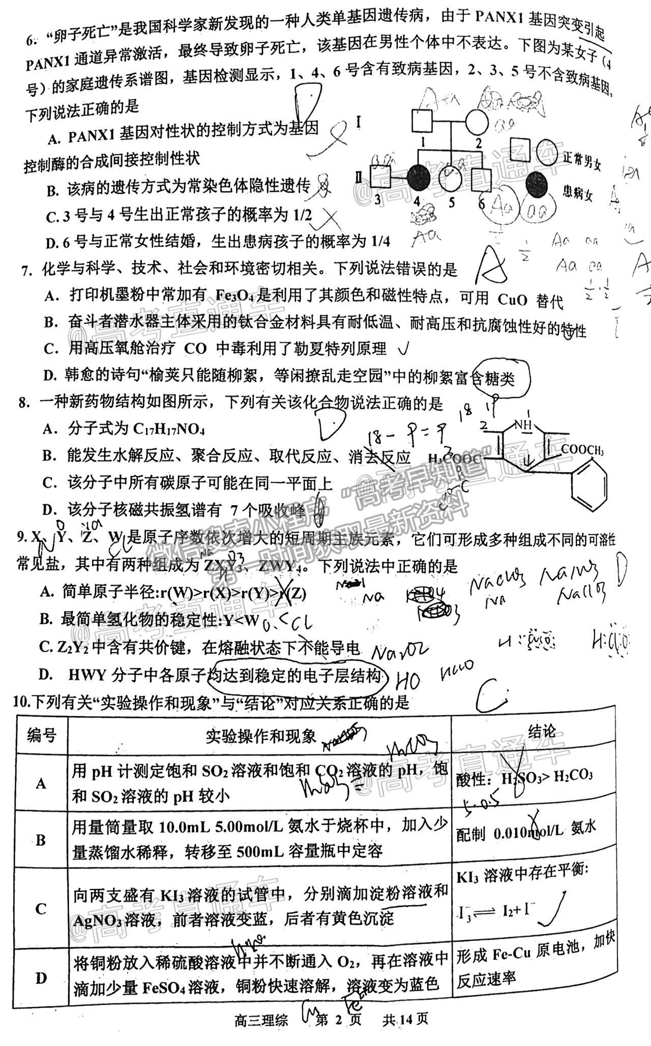 2021景德鎮(zhèn)三檢理綜試題及參考答案