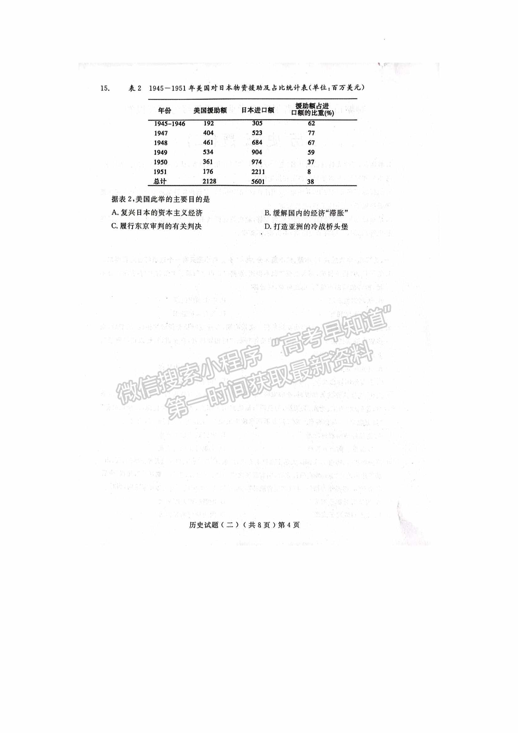 2022山東聊城二模歷史試題及參考答案