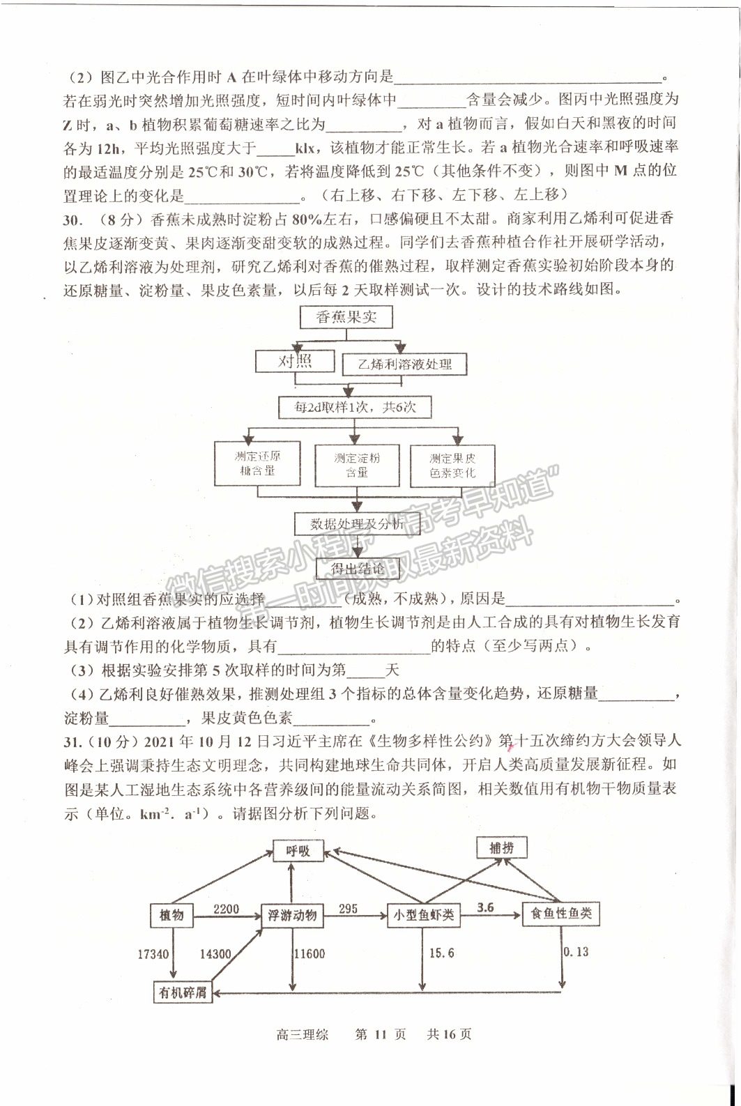 2022江西景德鎮(zhèn)三檢理綜試題及參考答案 