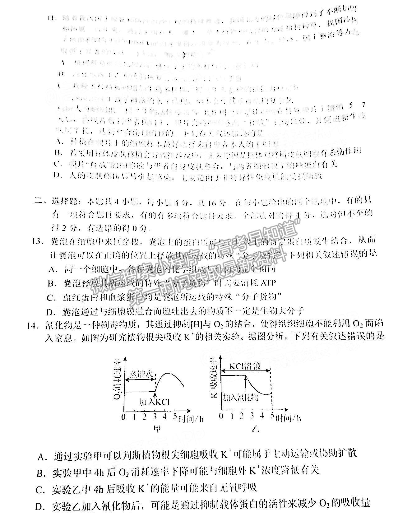 湖南省永州市2022屆高三第三次適應(yīng)性考試（永州三模）生物試卷及答案