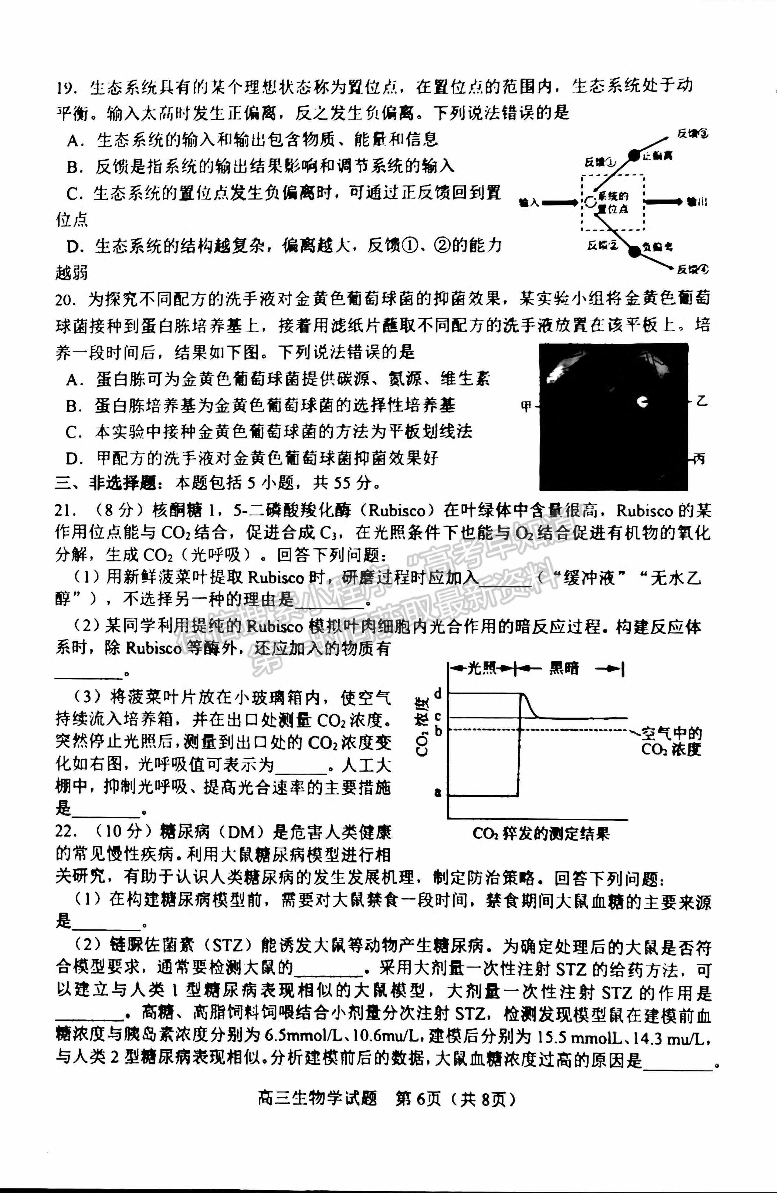 2022山東淄博二模生物試題及參考答案