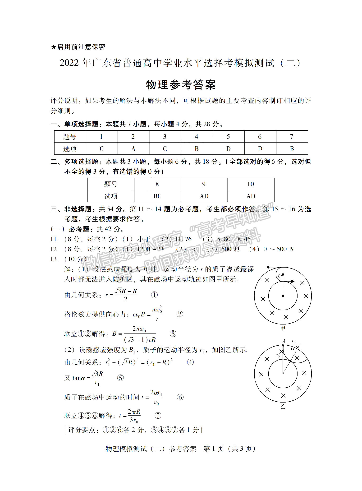 2022廣東二模物理試題及參考答案