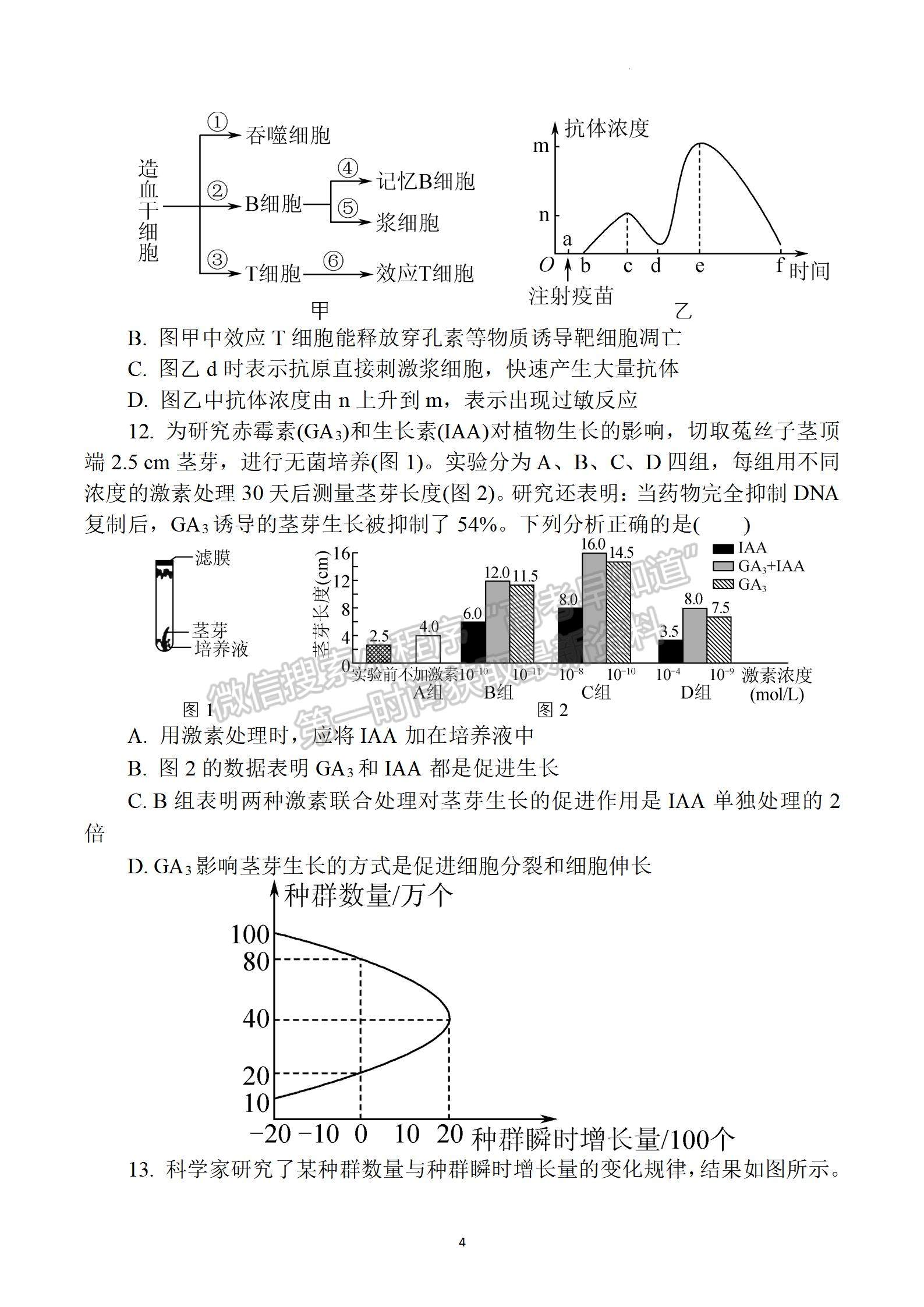 2022屆江蘇省三校聯(lián)考（如東/姜堰/沭陽）高三4月份階段性測(cè)試生物試題及答案