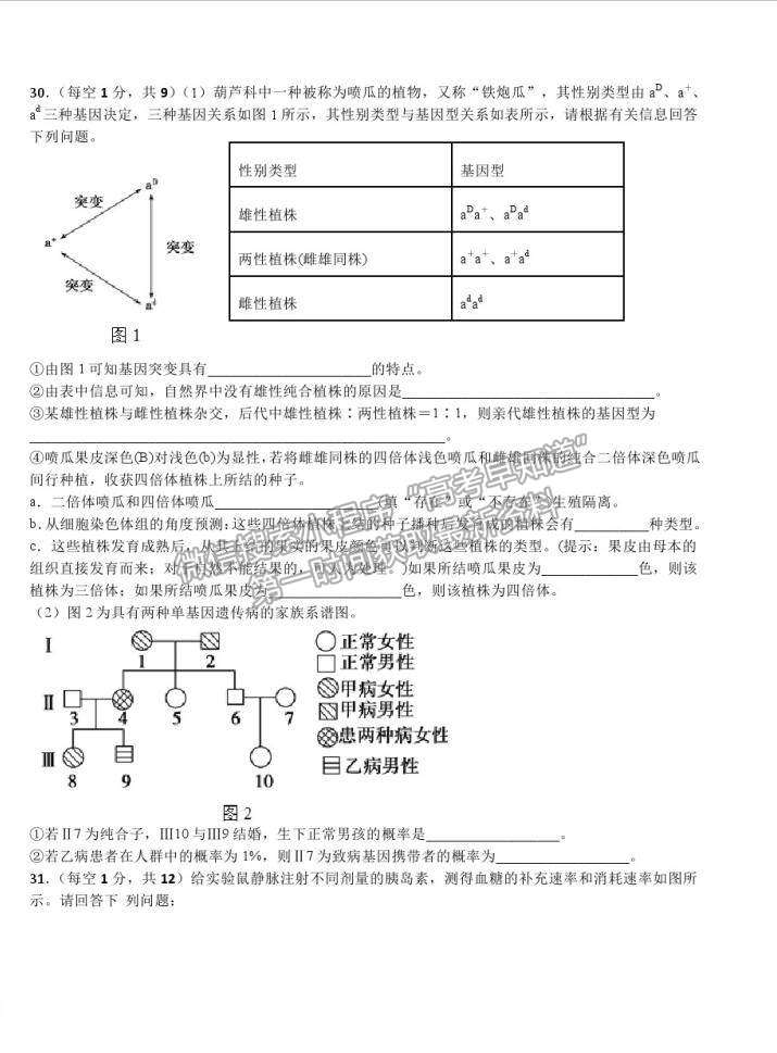 2021江西紅色七校（分宜中學(xué)、會(huì)昌中學(xué)等）高三第二次聯(lián)考理科綜合試題及參考答案