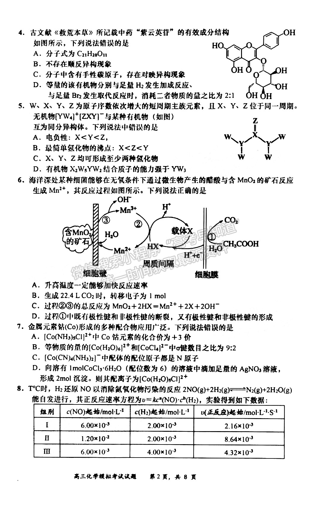 2022山東淄博二模化學(xué)試題及參考答案