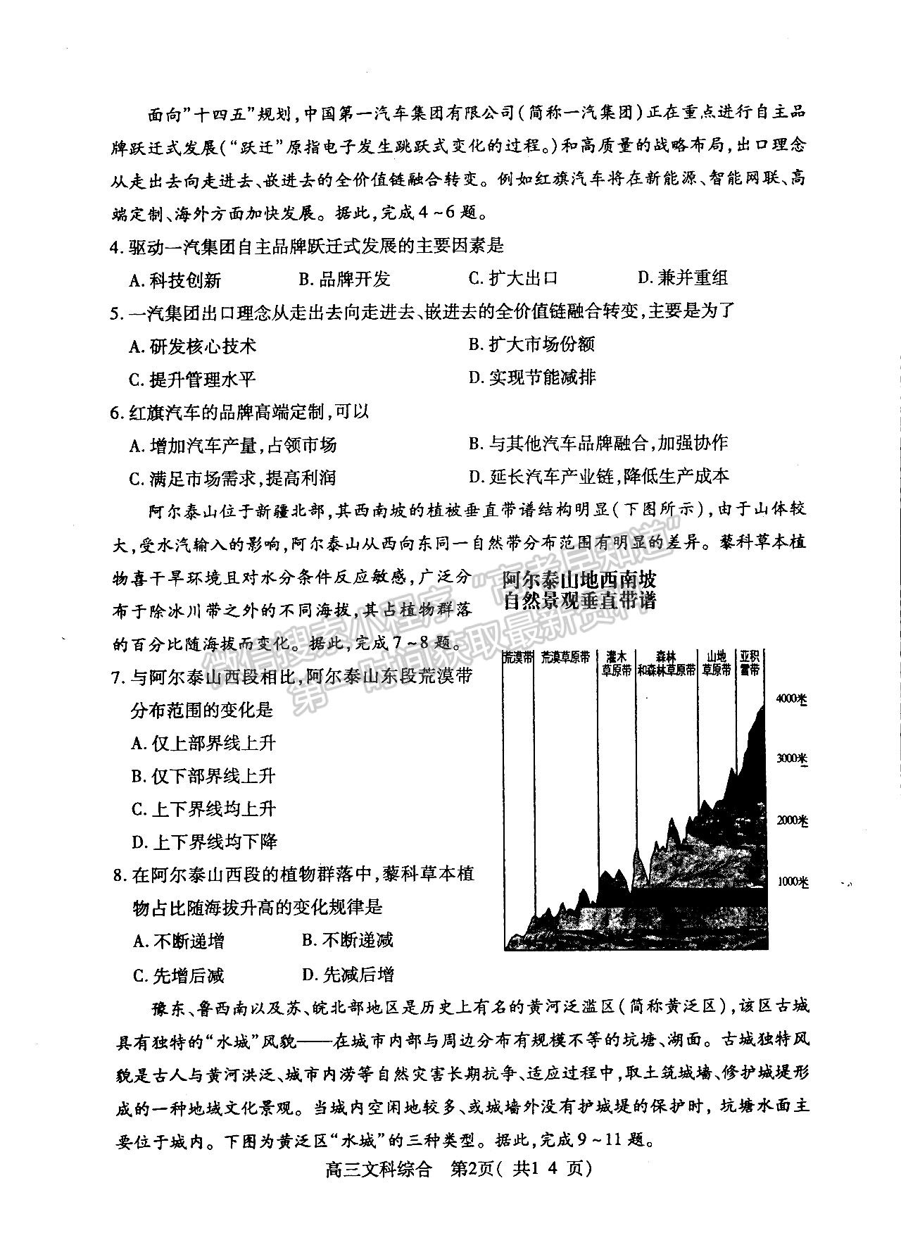 2022河南三市三模文綜試題及參考答案