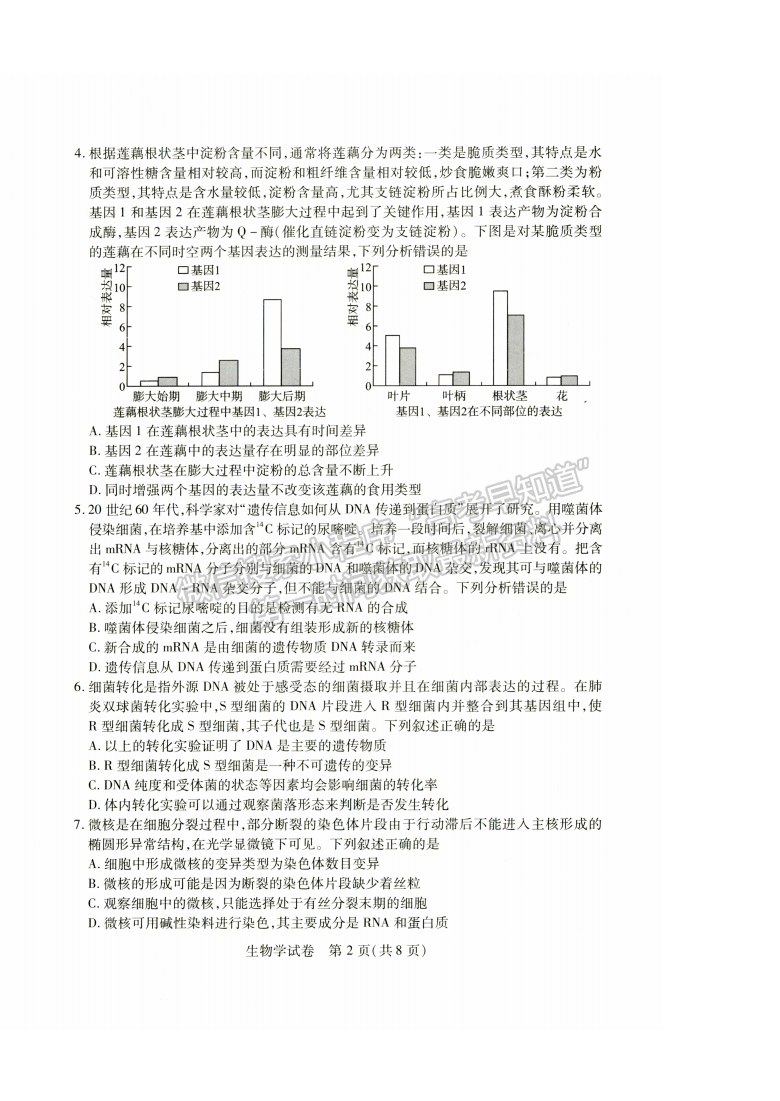 2022湖北武漢4月調(diào)研考試生物試卷及答案