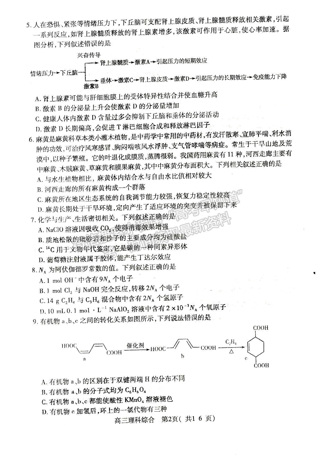 2022河南三市三模理綜試題及參考答案