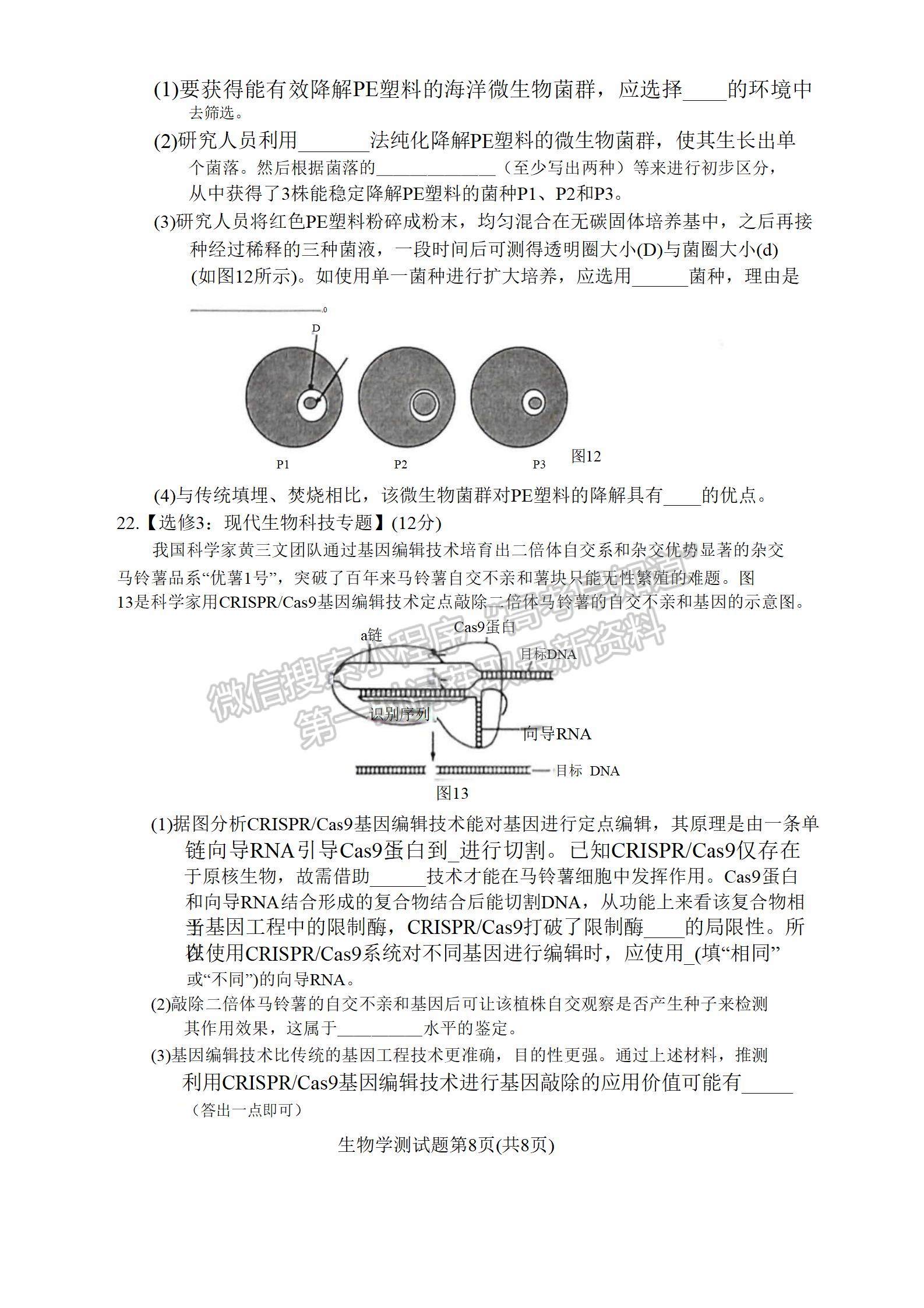 2022韶關(guān)二模生物試題及參考答案