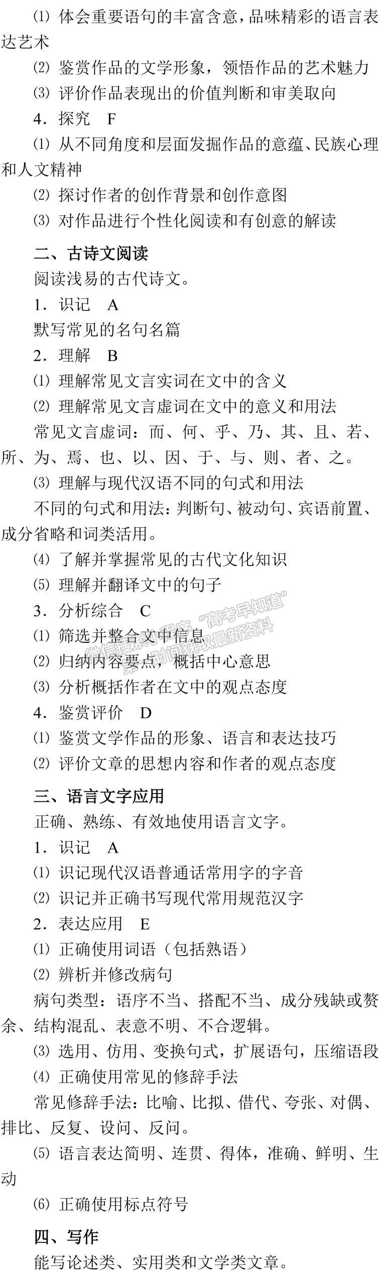 2019年普通高等學(xué)校招生全國(guó)統(tǒng)一考試大綱：語(yǔ)文 漢語(yǔ)