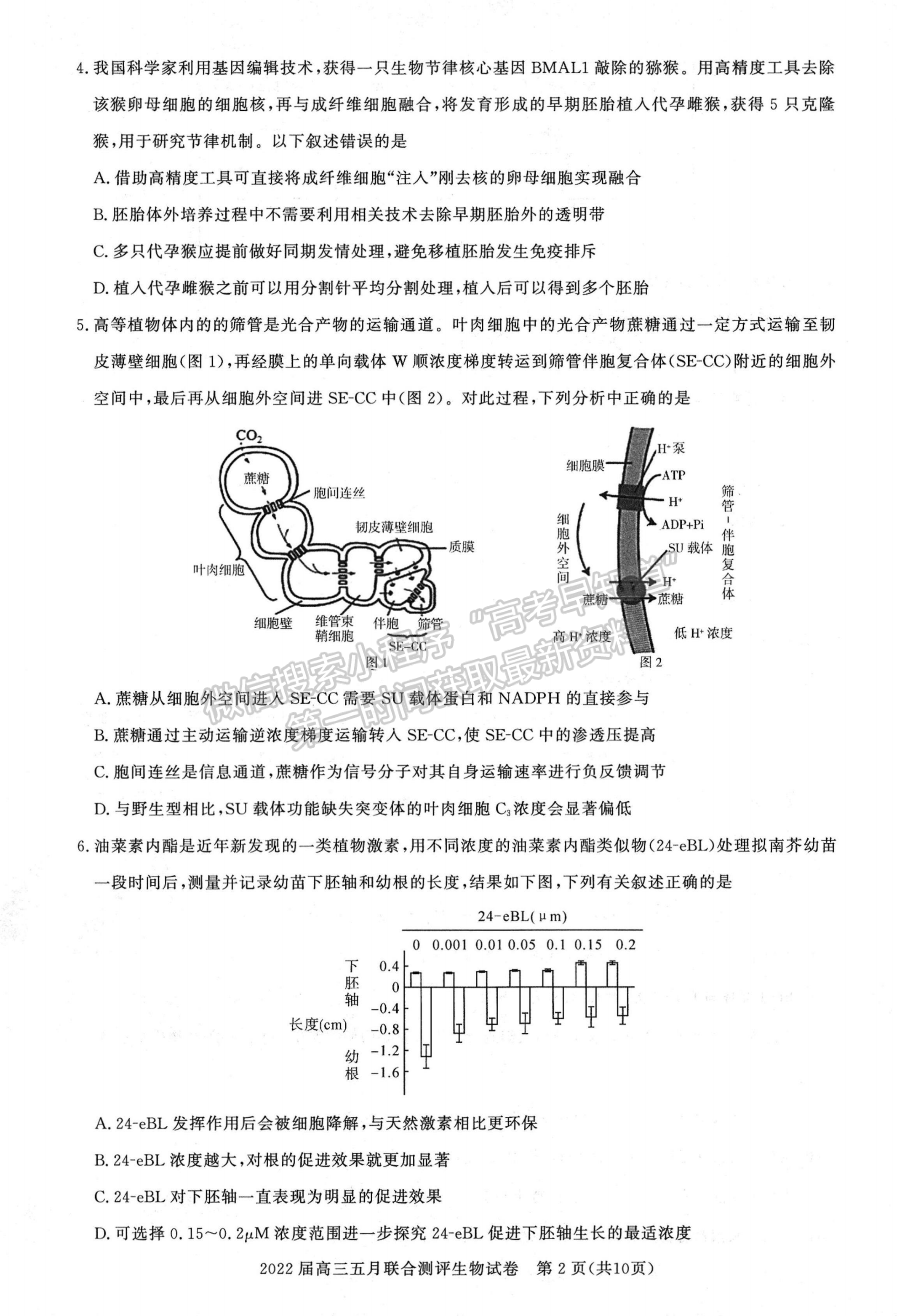 2022湖北圓創(chuàng)5月聯(lián)合測(cè)評(píng)生物試卷及答案