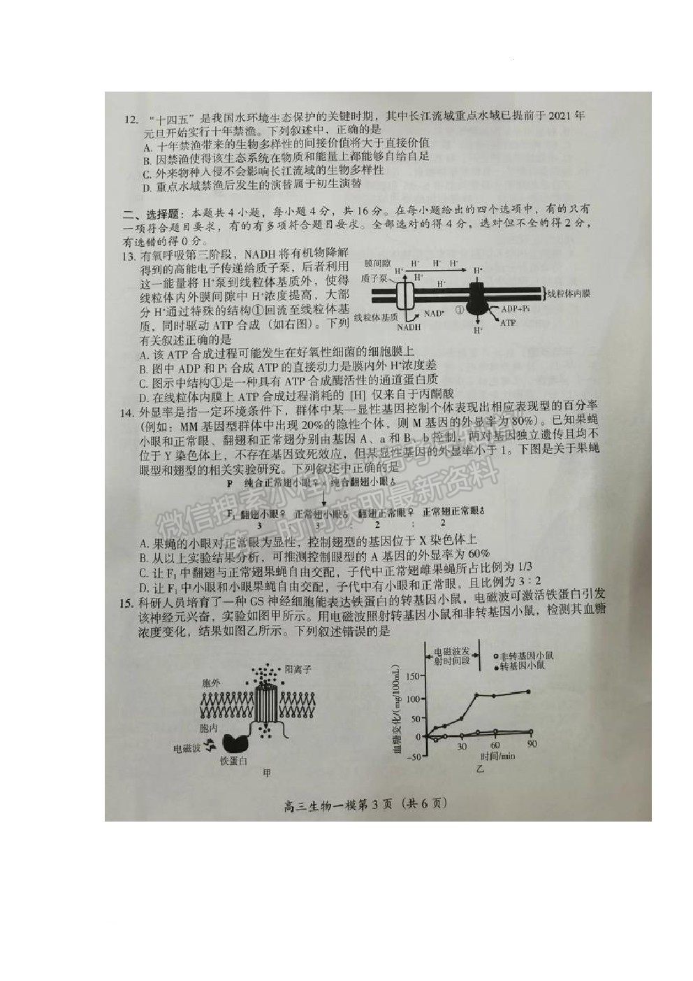 2022懷化一模生物試題及參考答案