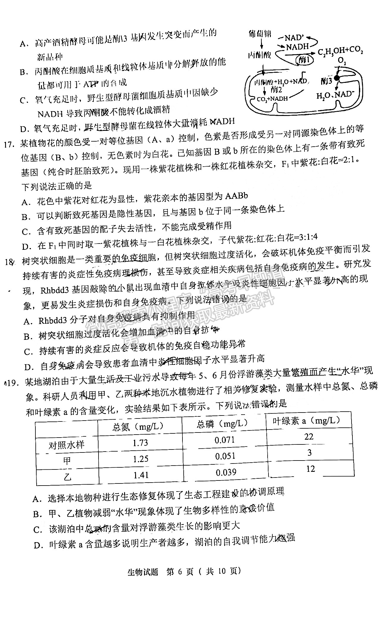 2022山東青島二模生物試題及參考答案