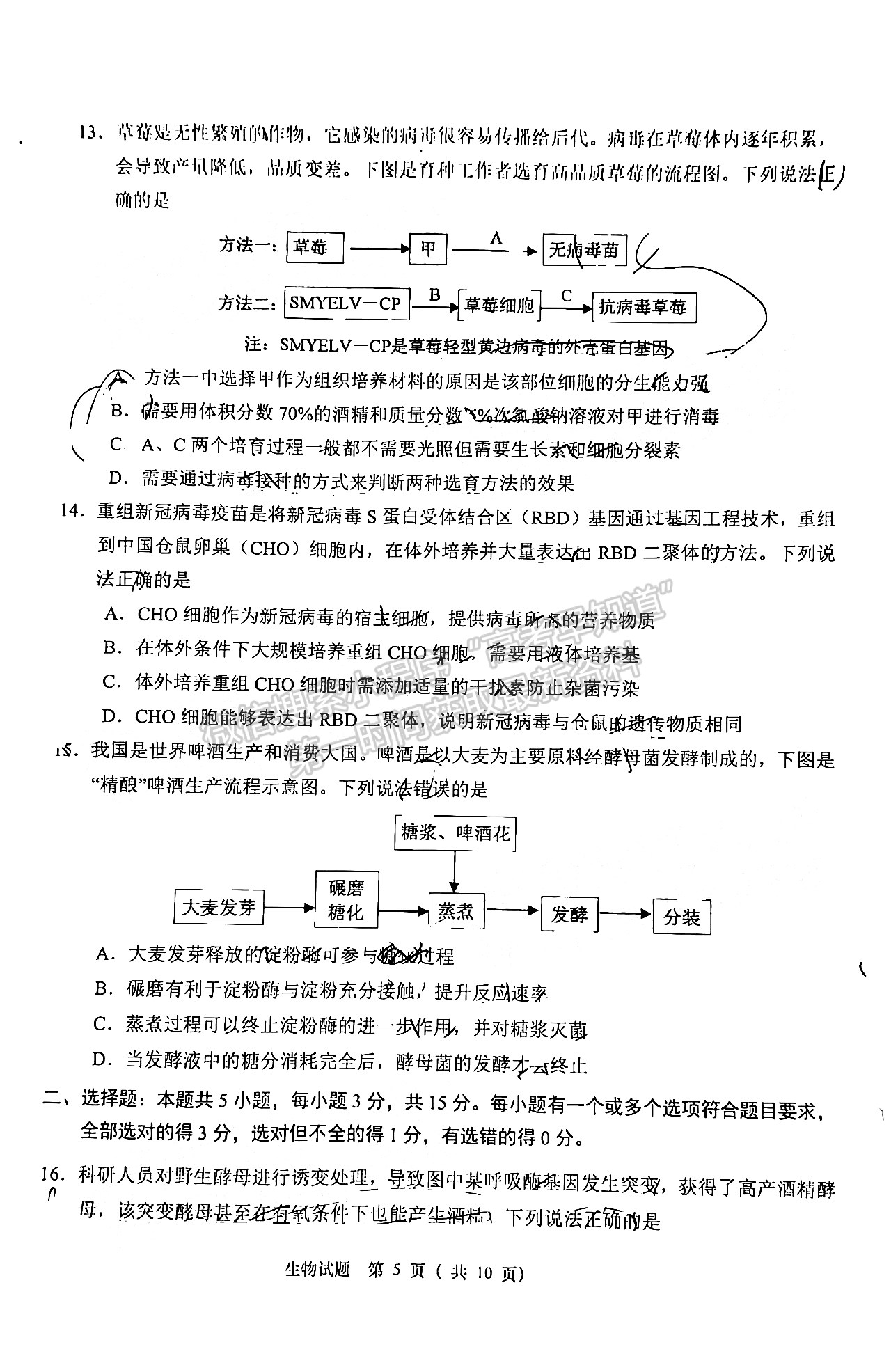 2022山東青島二模生物試題及參考答案